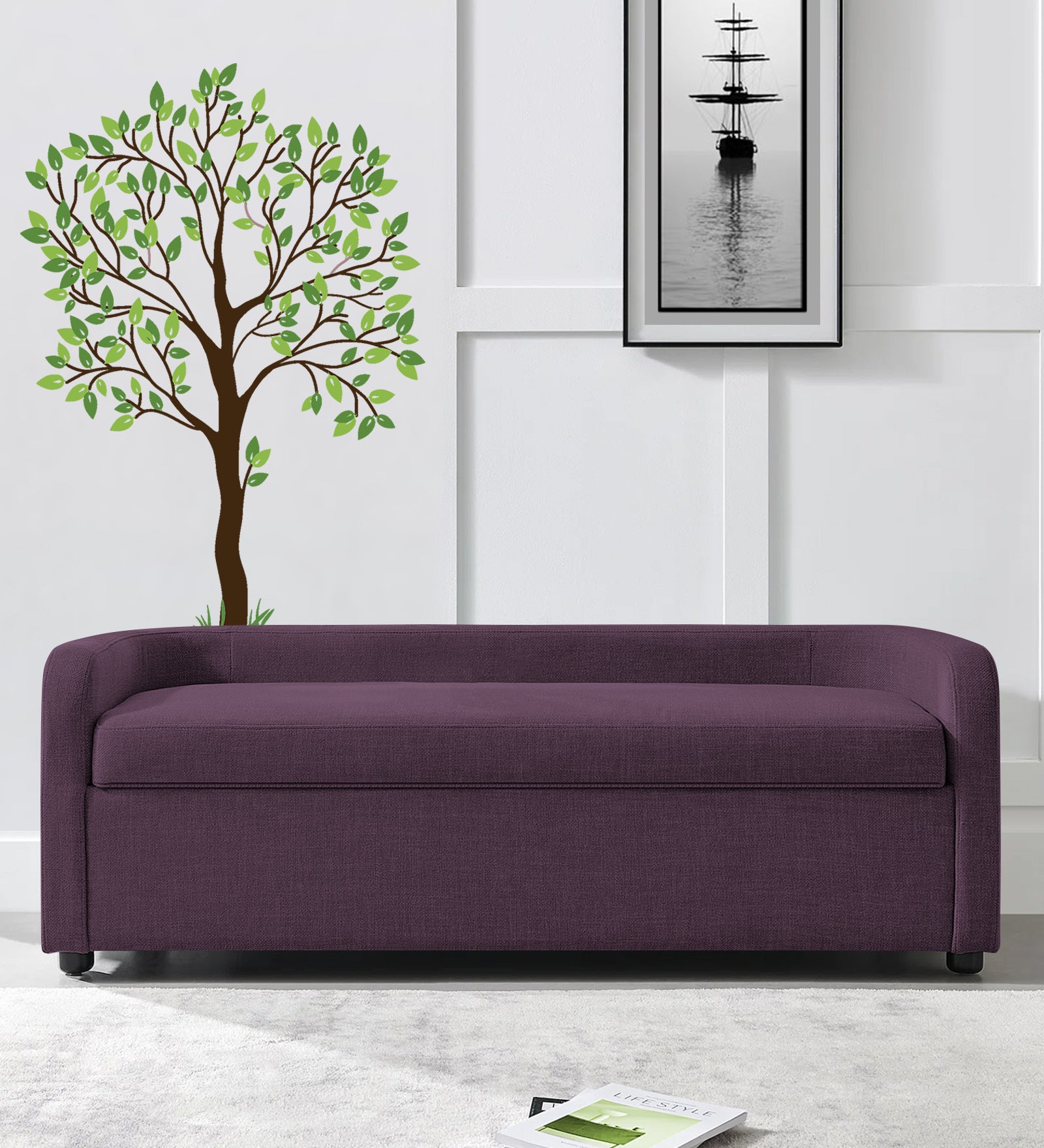 Cooper Fabric Storage Bench In Greek Purple Colour - Febonic Living