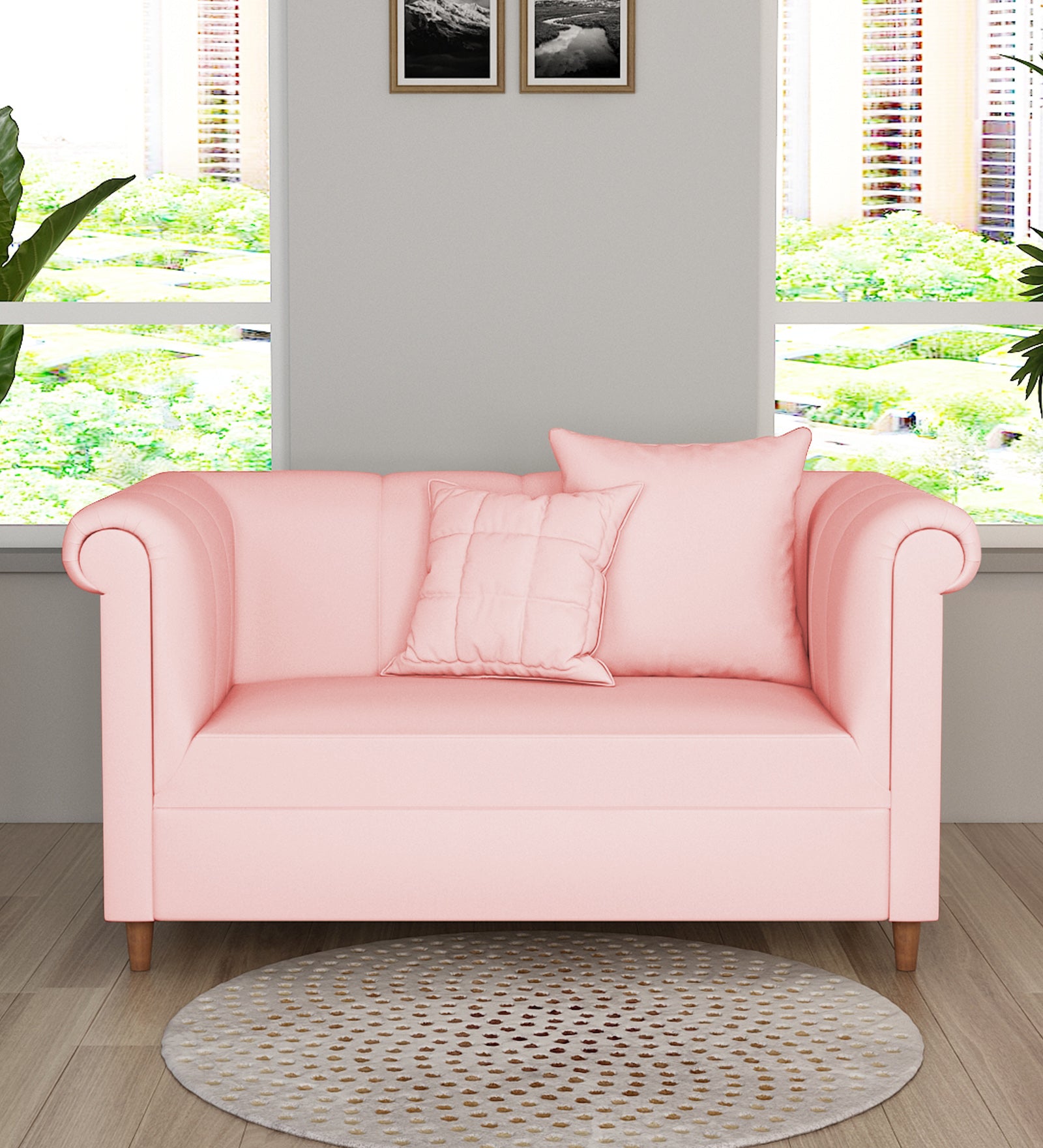 Rubi Velvet 2 Seater Sofa In Millennial Pink Colour - Febonic Living