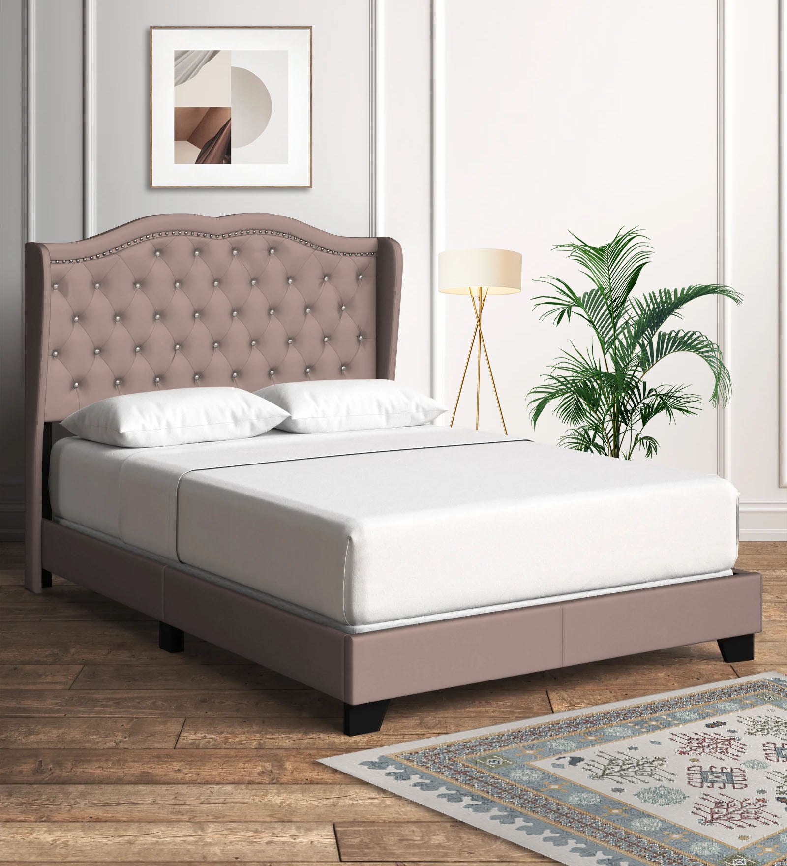 Blake Fabric Queen Size Bed in Kadhi Beige Colour - Febonic Living