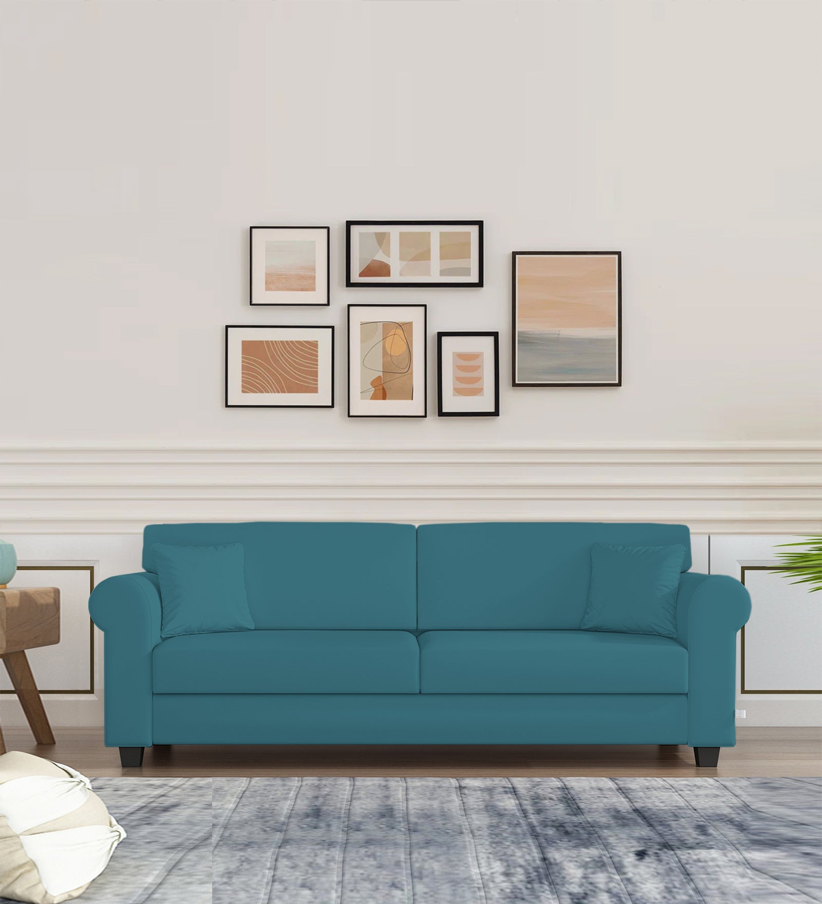 Numonk Velvet 3 Seater Sofa In Aqua Blue Colour - Febonic Living