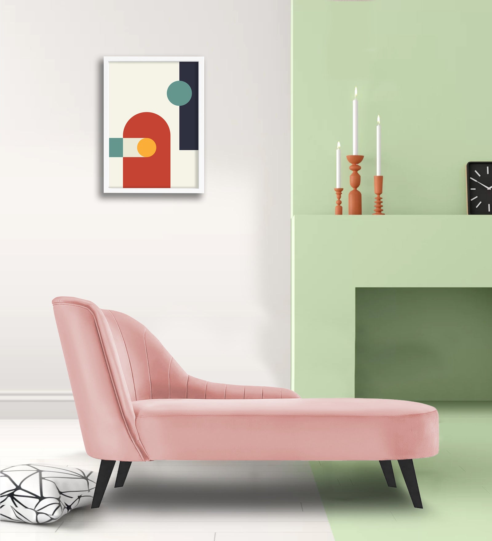 Flora Velvet RHS Chaise Lounger In Millennial Pink Colour - Febonic Living