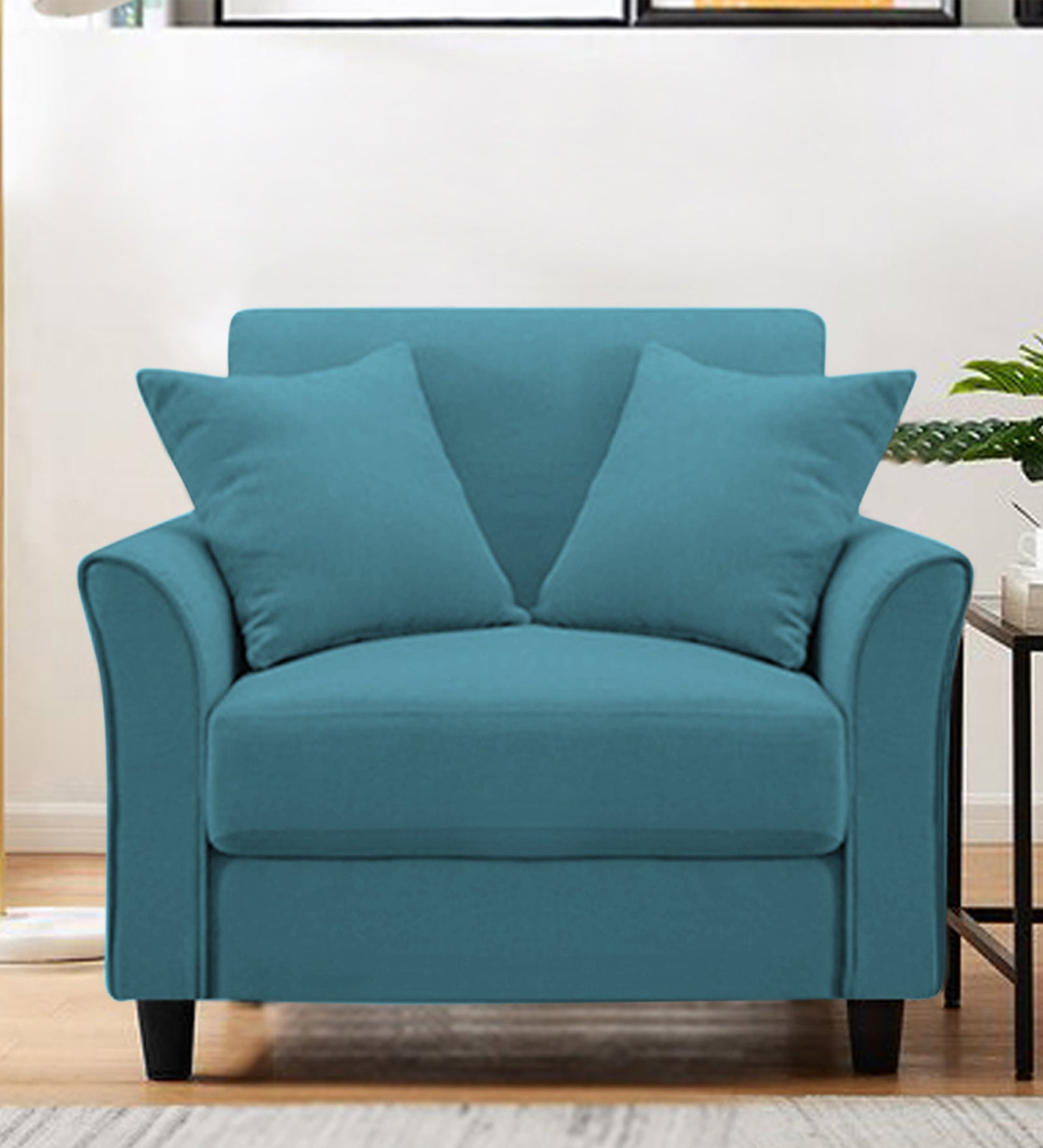 Daroo Velvet 1 Seater Sofa In Aqua Blue Colour - Febonic Living