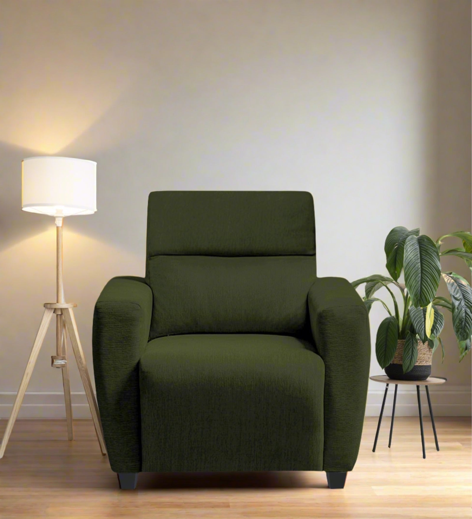Bakadi Fabric 1 Seater Sofa In Olive Green Colour - Febonic Living