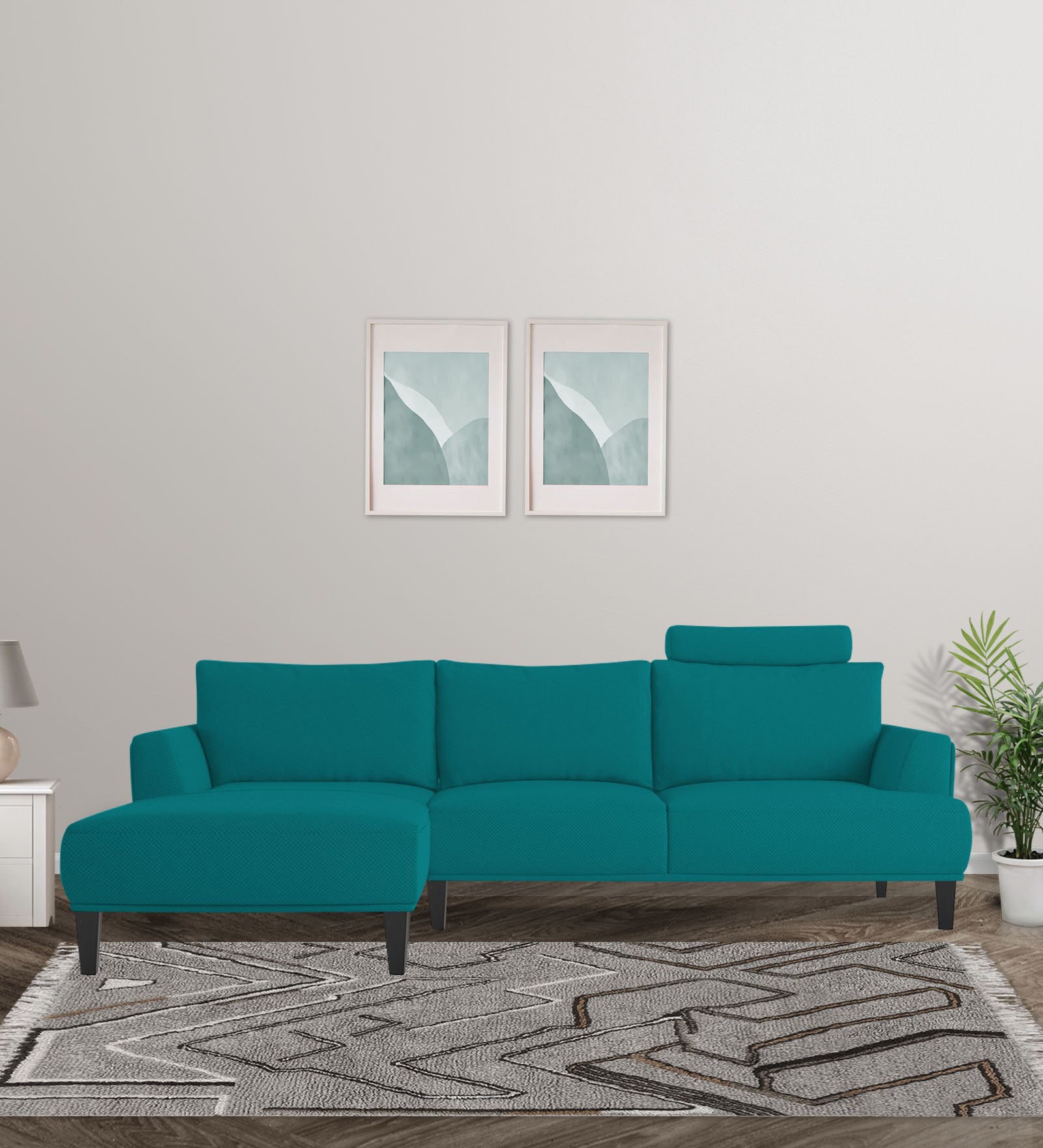 Como Fabric RHS Sectional Sofa (3+Lounger) in Sea Green Colour