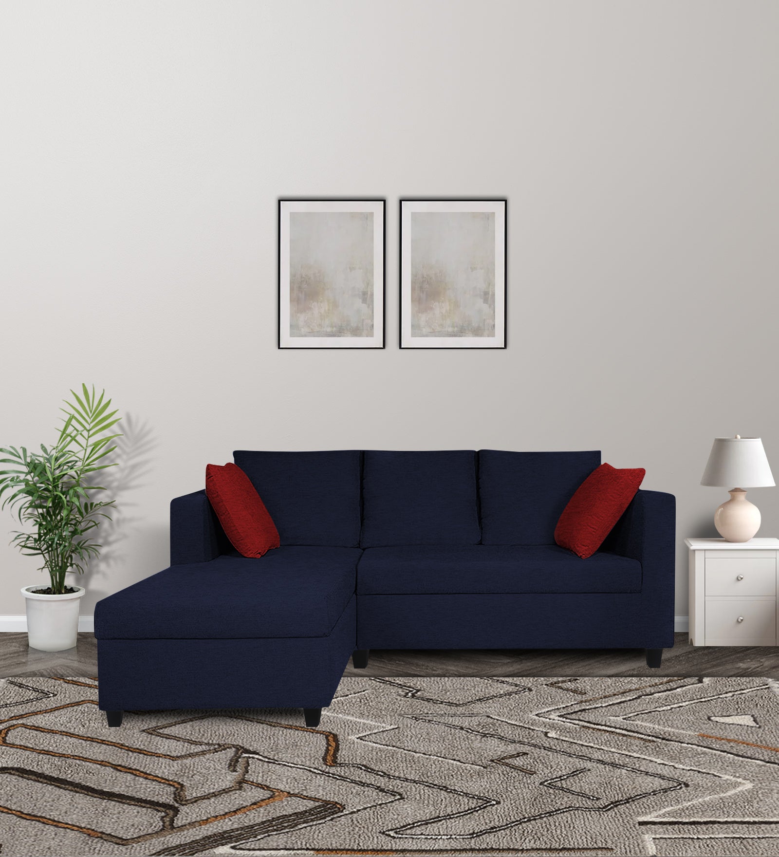 Nebula Fabric RHS Sectional Sofa (2+Lounger) In Royal Blue Colour - Febonic Living