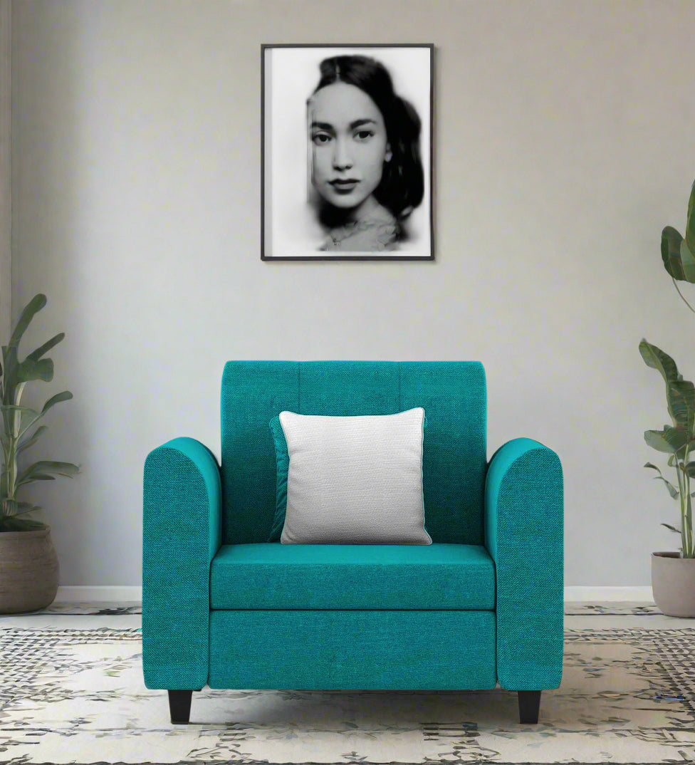 Denmark Fabric 1 Seater Sofa In Sea Green Colour - Febonic Living
