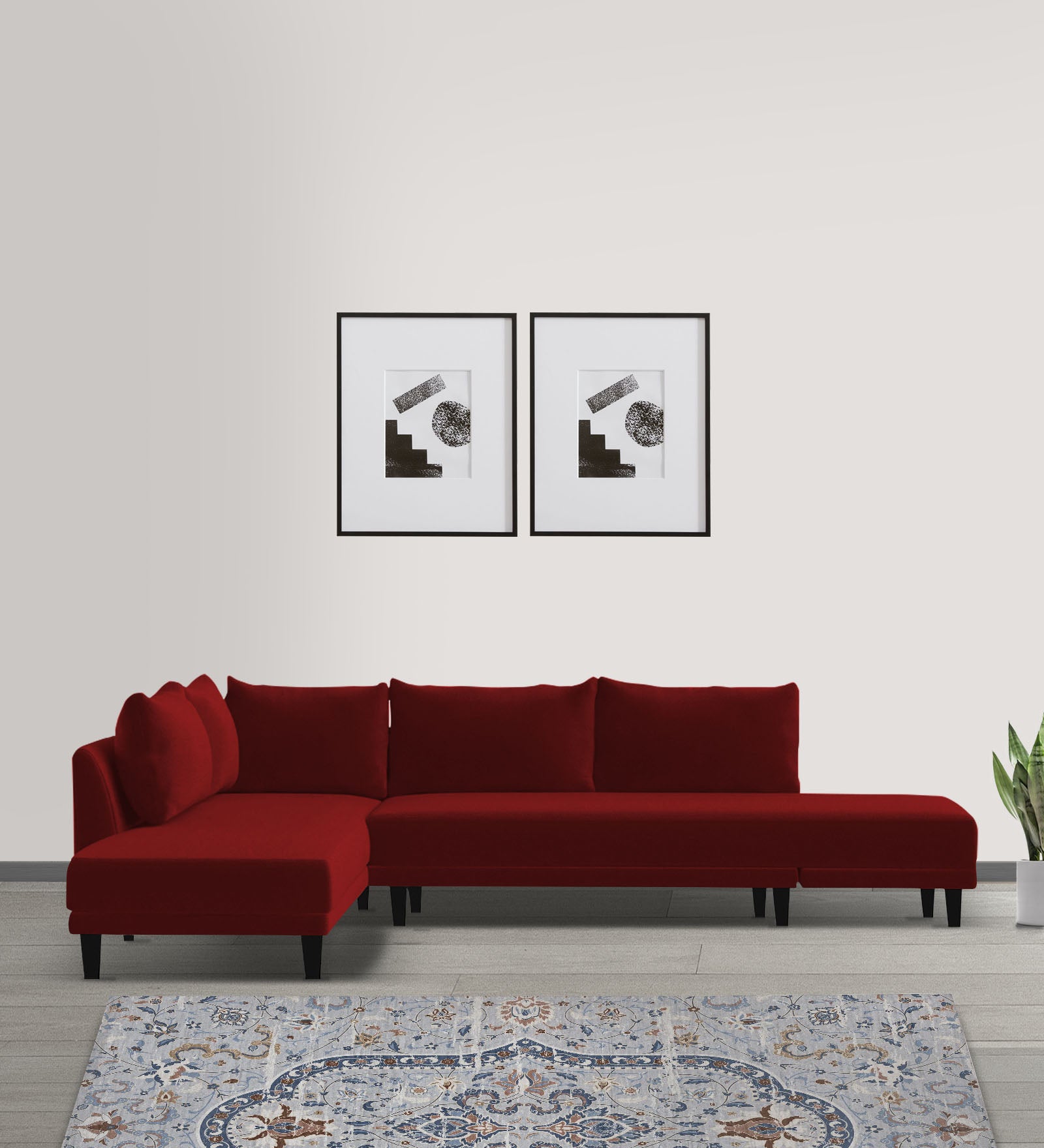 Ira Fabric RHS 6 Seater Convertible Sofa Cum Bed In Blood Maroon Colour - Febonic Living