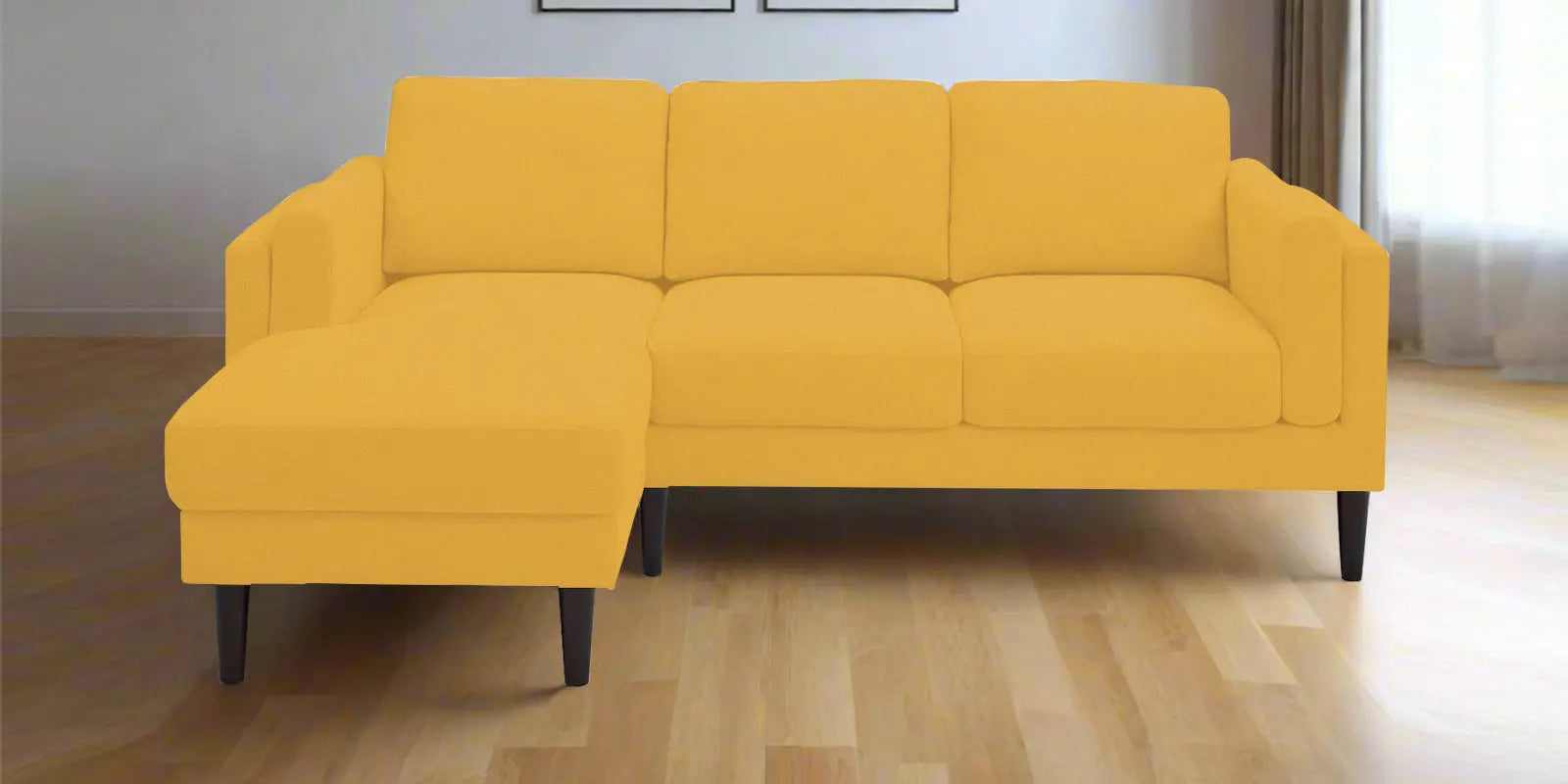 Creata Fabric RHS Sectional Sofa (2+Lounger) In Bold Yellow Colour Febonic Living