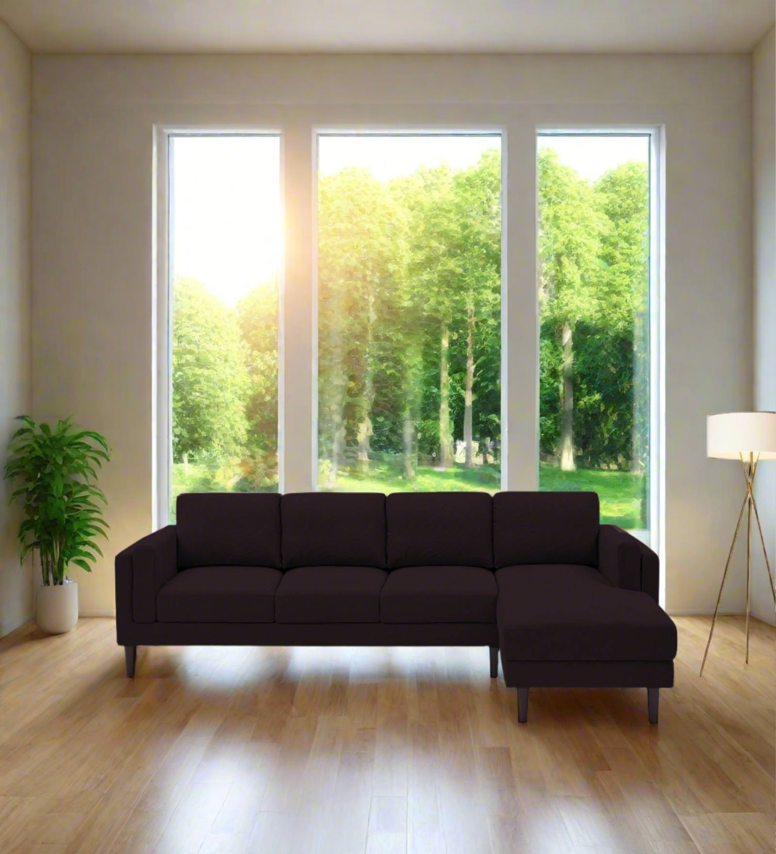 Creata Fabric LHS Sectional Sofa (3+Lounger) in Cara Brown Colour by Febonic