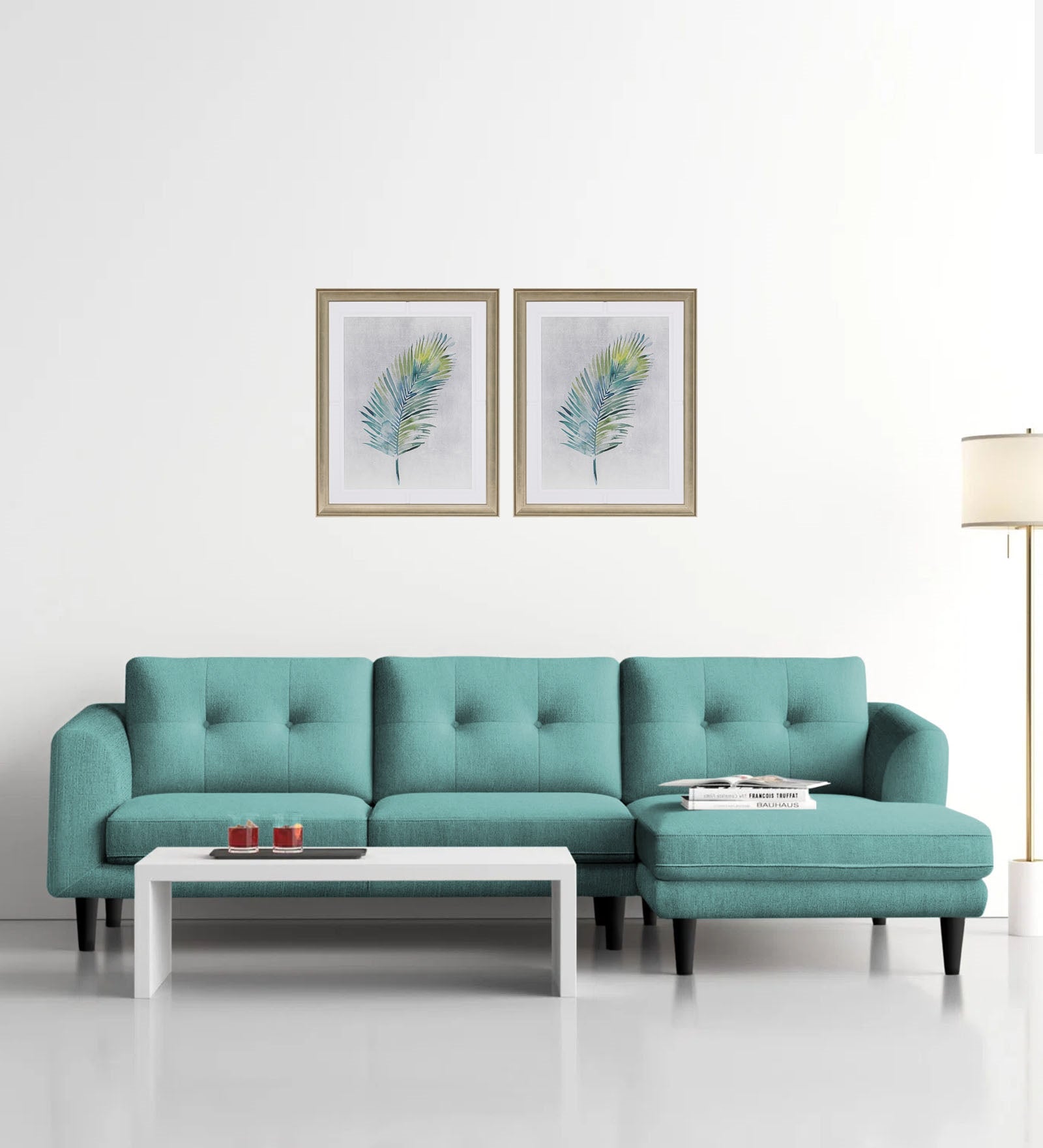 Natasha Velvet LHS Sectional Sofa (3+Lounger) In Barmunda Aqua Colour - Febonic Living