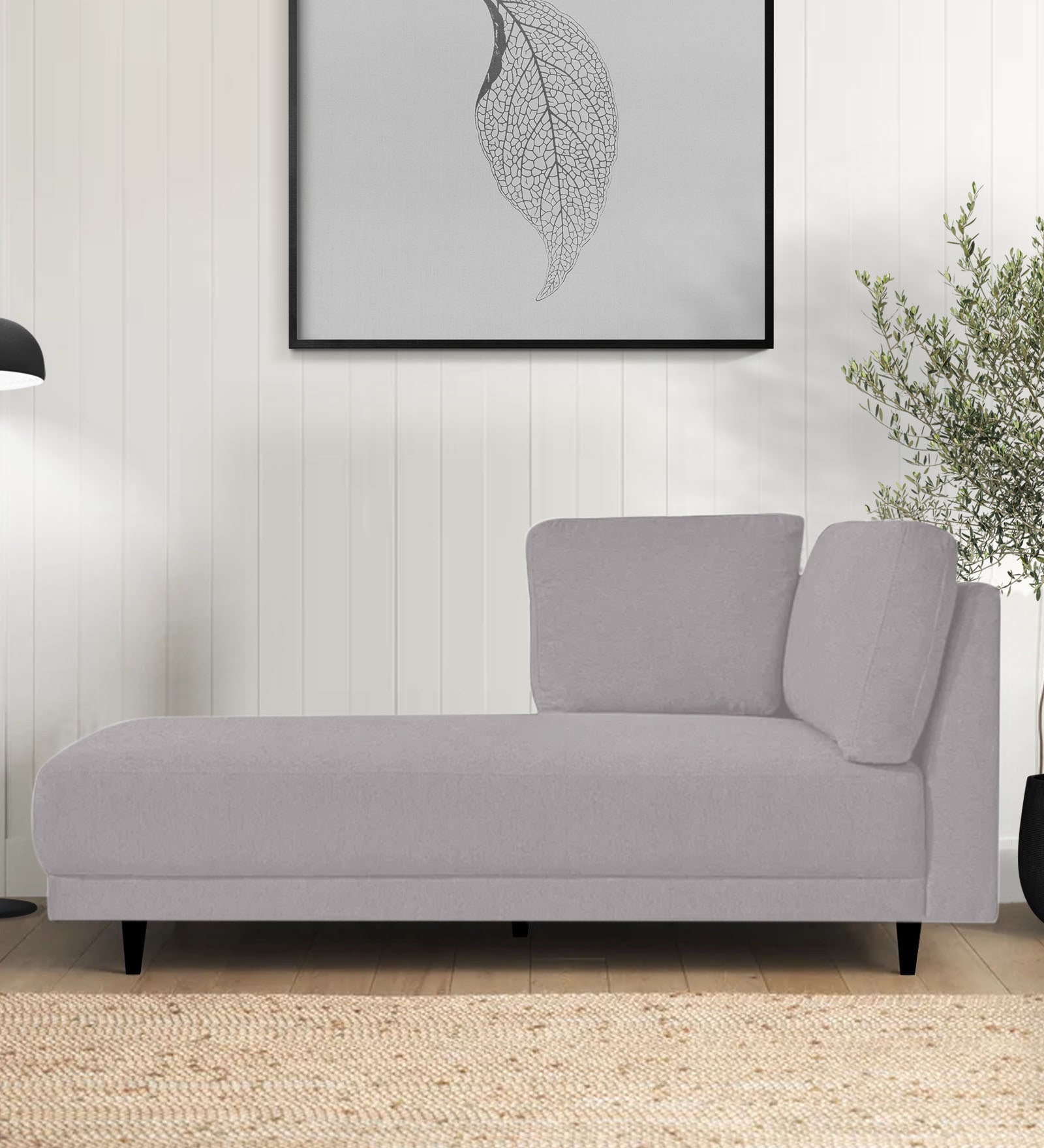 Jonze Velvet LHS Chaise Lounger In Concrete Grey Colour - Febonic Living