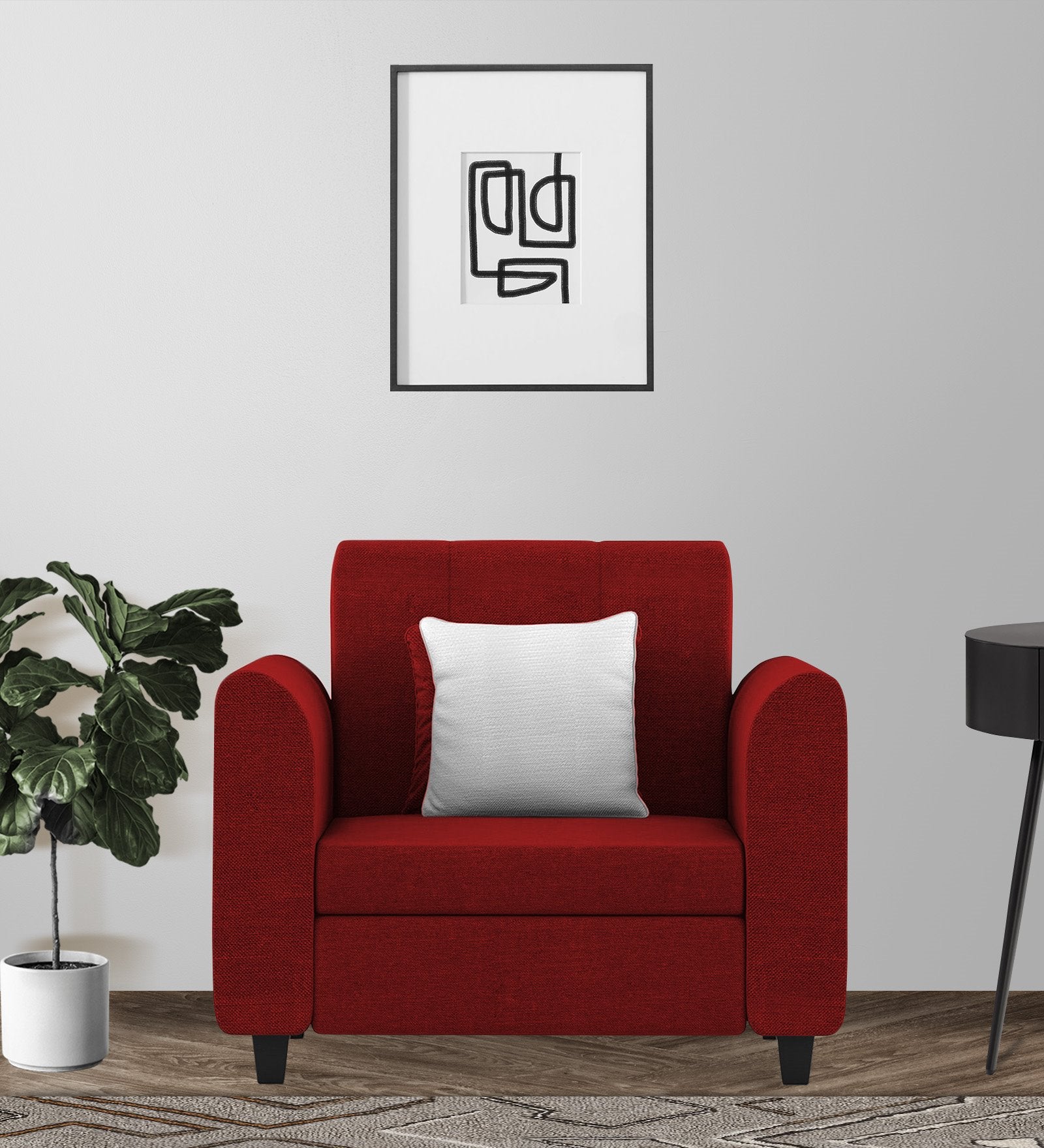 Denmark Fabric 1 Seater Sofa In Blood Maroon Colour - Febonic Living