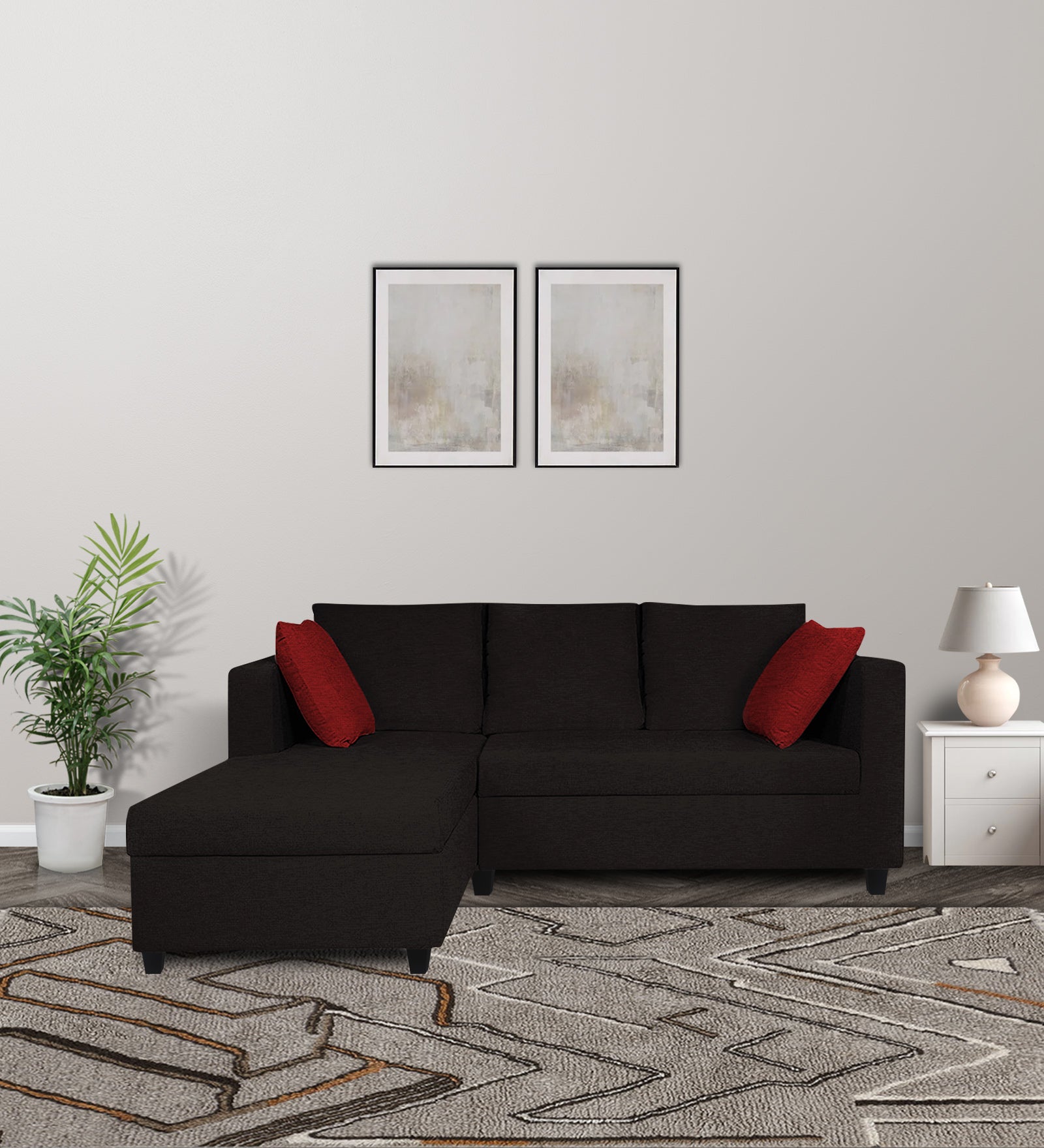 Nebula Fabric RHS Sectional Sofa (2+Lounger) In Cara Brown Colour - Febonic Living