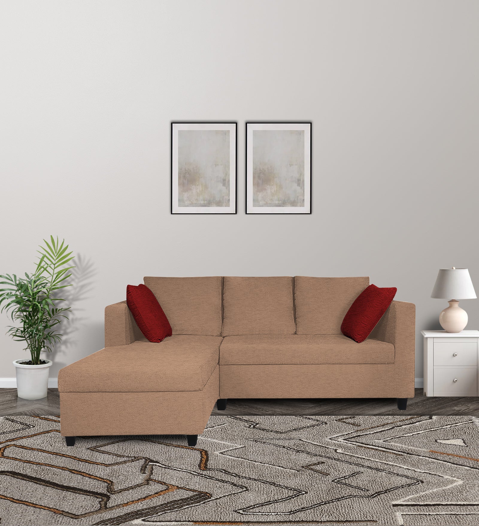 Nebula Fabric RHS Sectional Sofa (2+Lounger) In Cosmic Beige Colour - Febonic Living