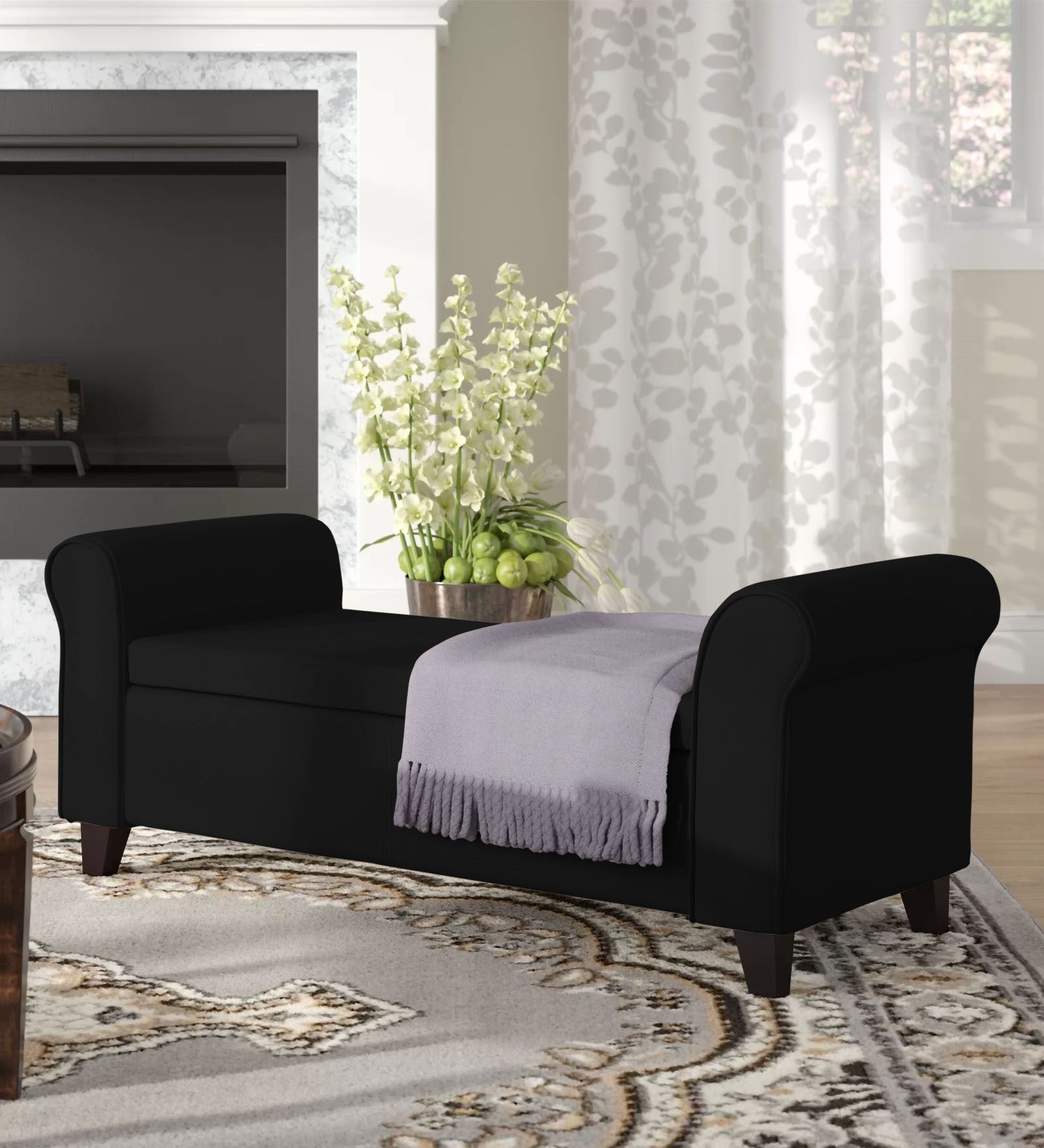Molo Fabric 2 Seater Recamier In Zed Black Colour With Storage - Febonic Living