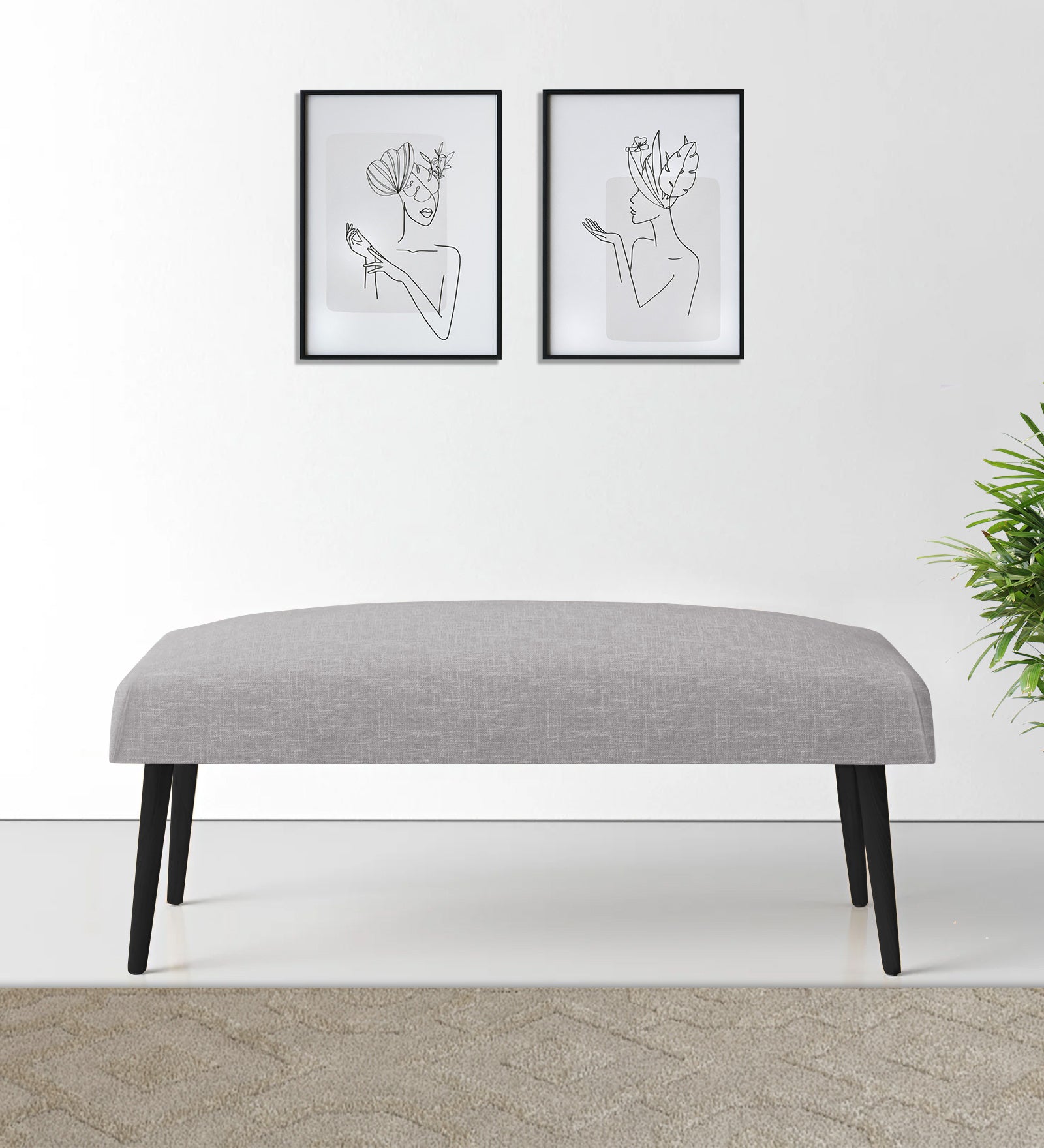 Adon Velvet Bench In Concrete Grey Colour - Febonic Living