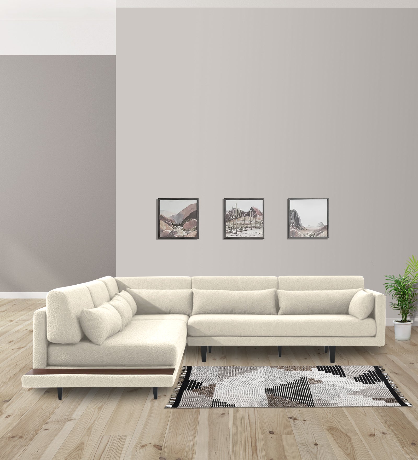 Malta Fabric 6 Seater RHS Corner Sofa In Ivory cream Colour - Febonic Living