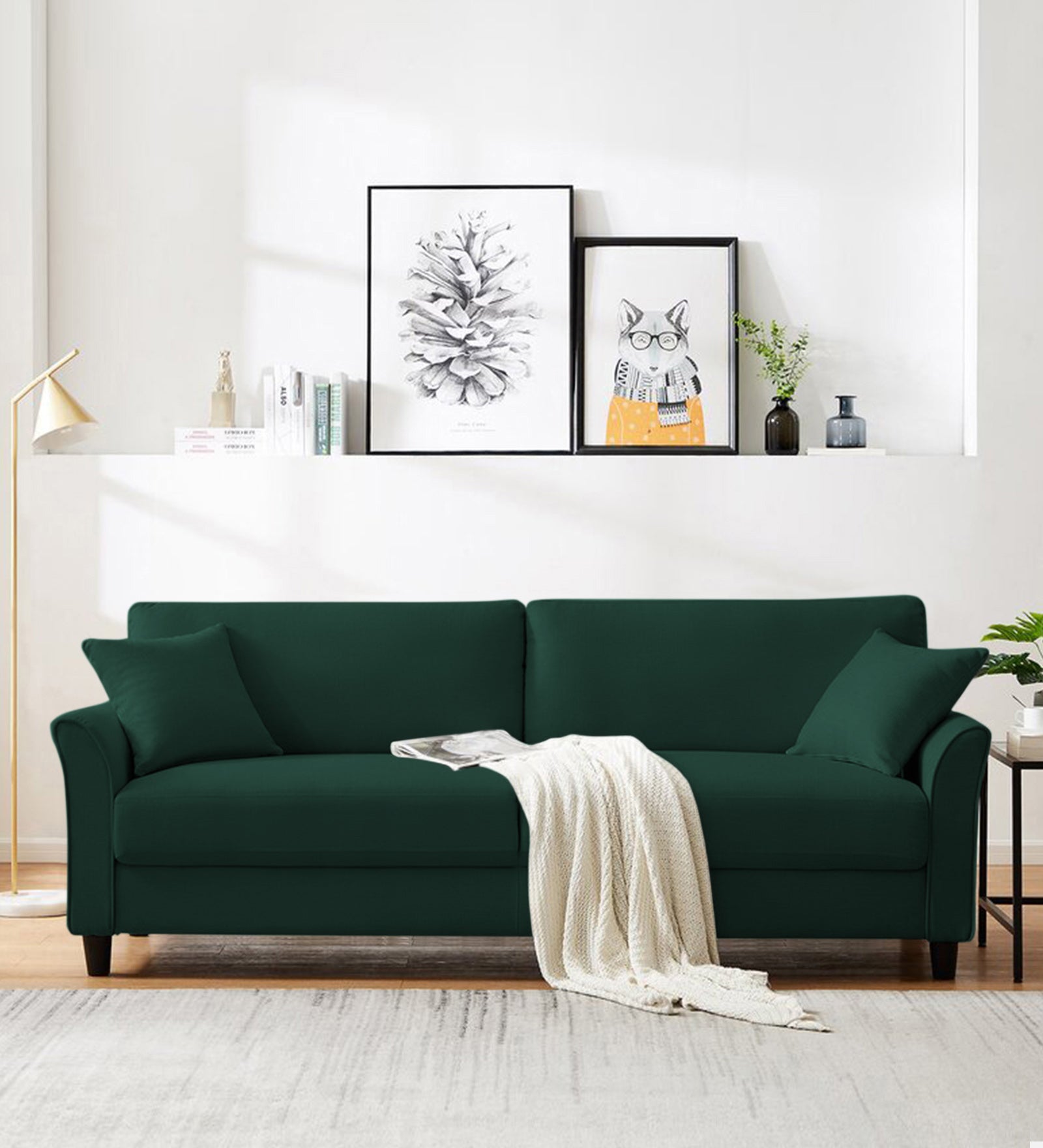 Daroo Velvet 3 Seater Sofa In Forest Green Colour - Febonic Living