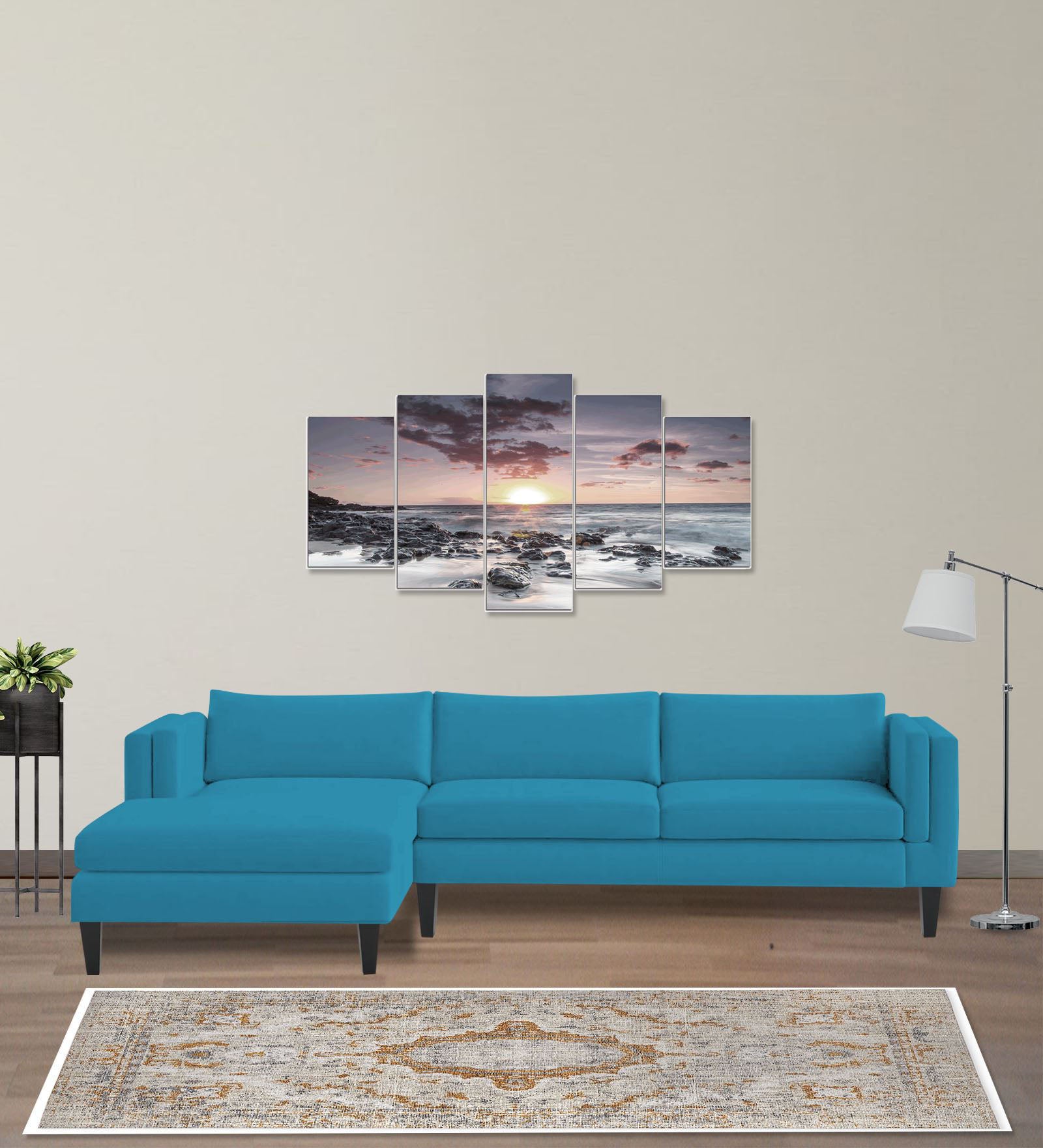 Jasper Velvet RHS Sectional Sofa (3+Lounger) In Aqua blue Colour - Febonic Living