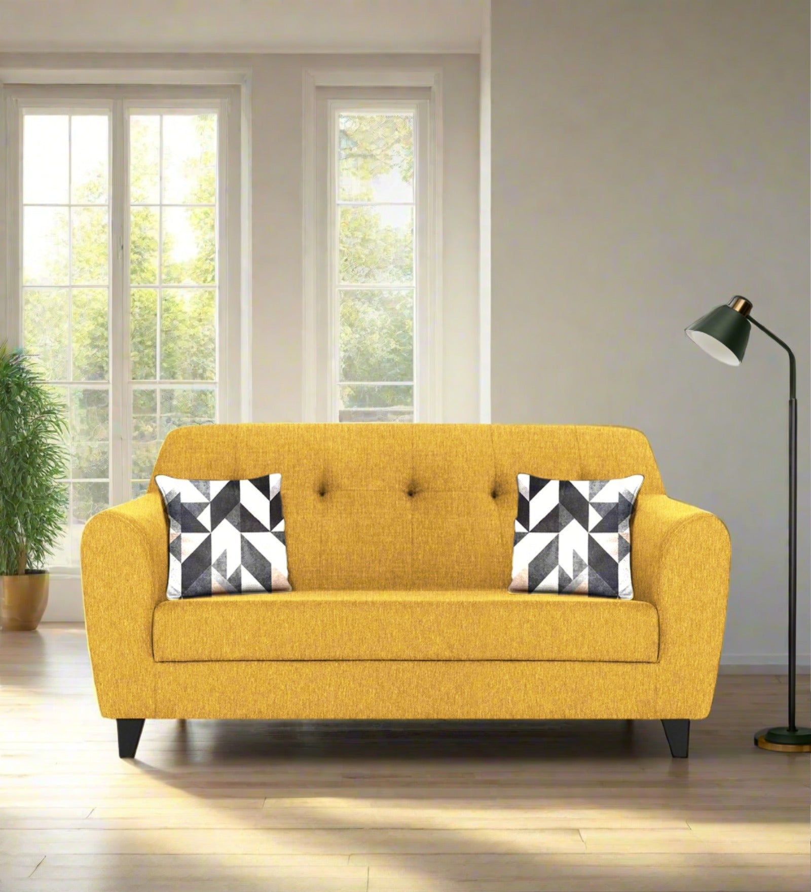 Melaan Fabric 2 Seater Sofa In Bold Yellow Colour - Febonic Living