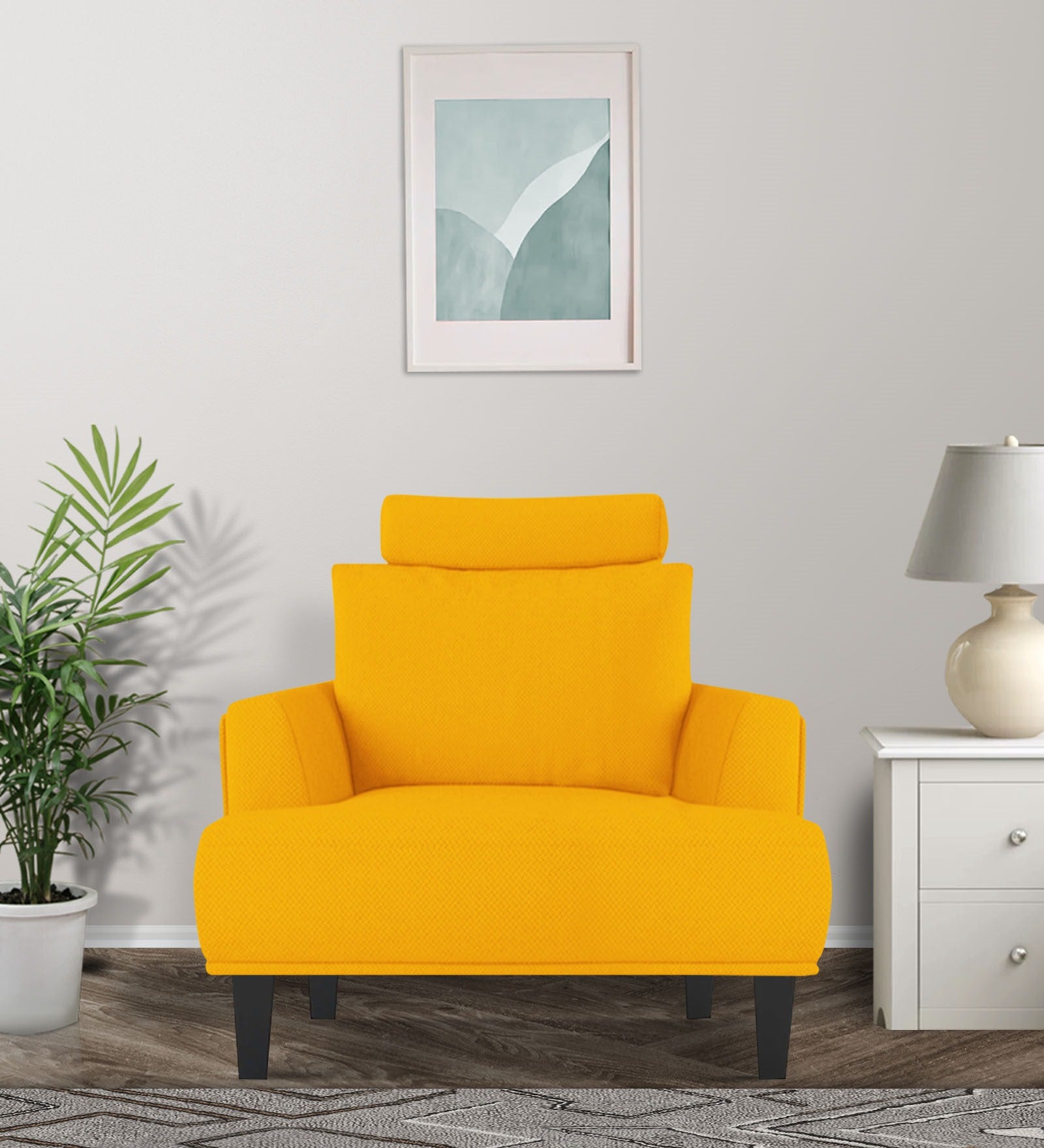 Como Fabric 1 Seater Sofa In Bold Yellow Colour - Febonic Living