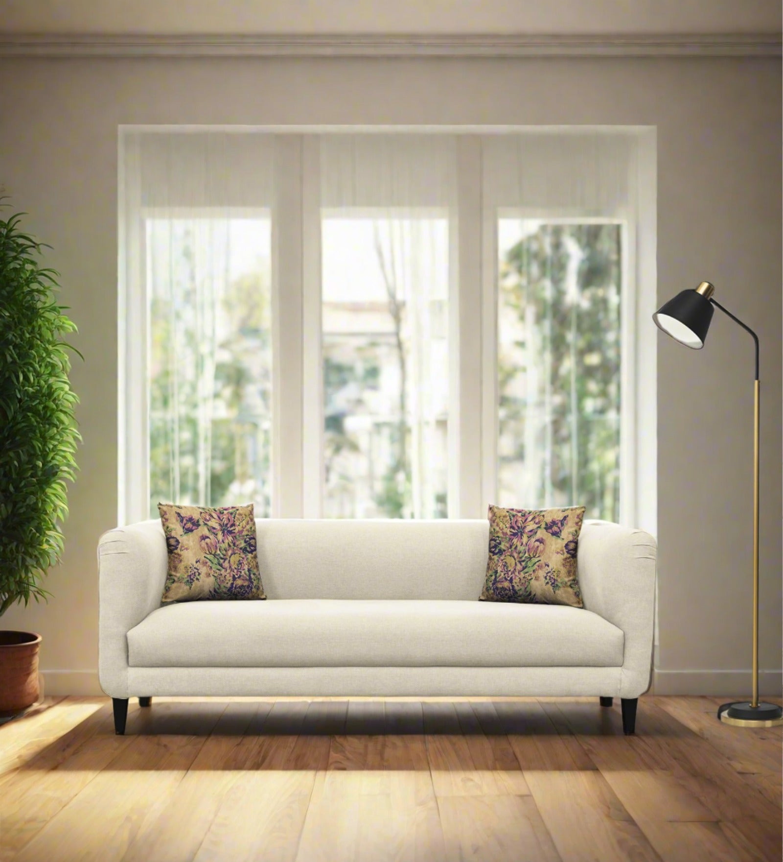 Niki Fabric 3 Seater Sofa In Ivory Cream Colour - Febonic Living