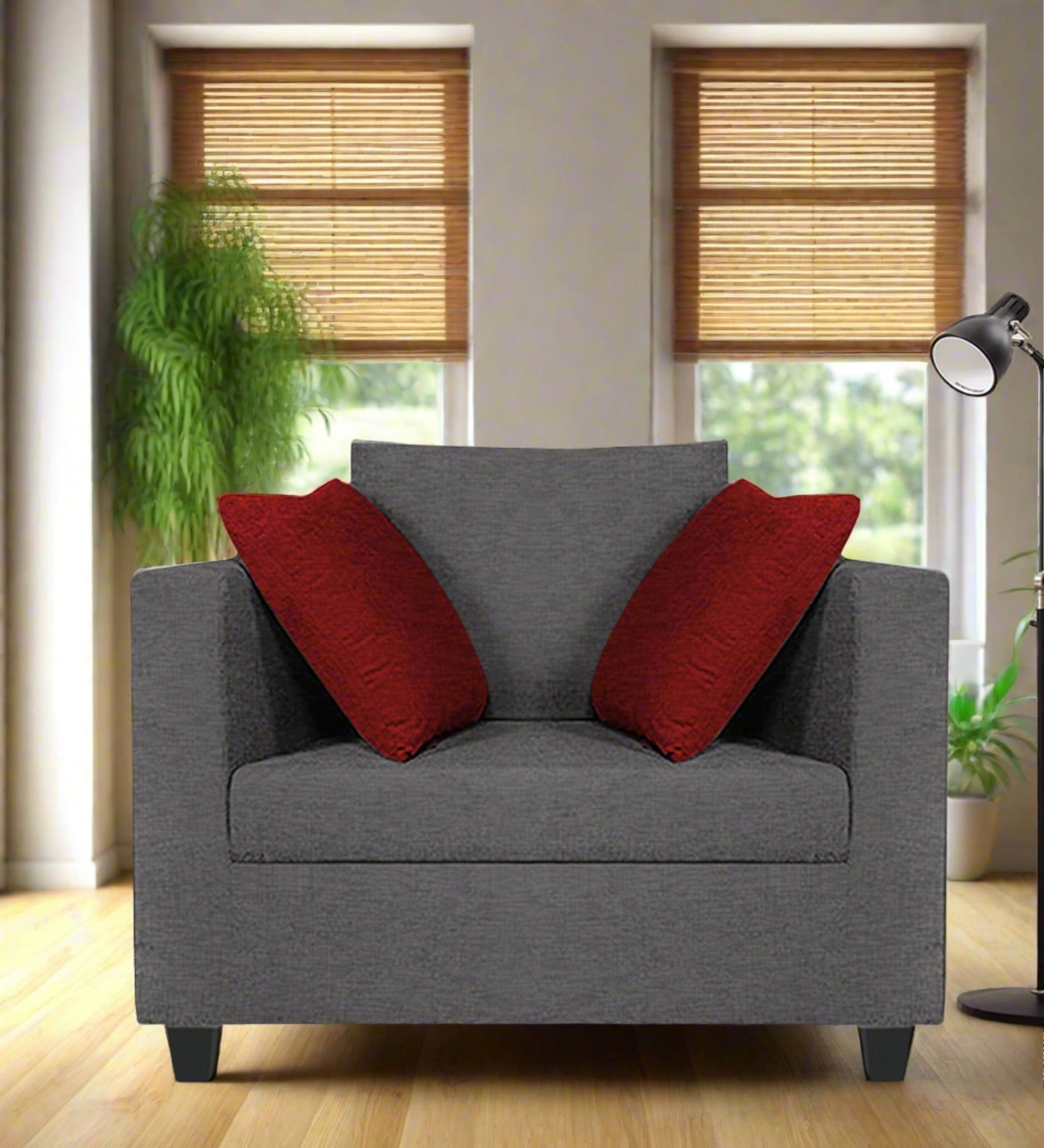 Nuska Fabric 1 Seater Sofa In Sudo Grey Colour - Febonic Living