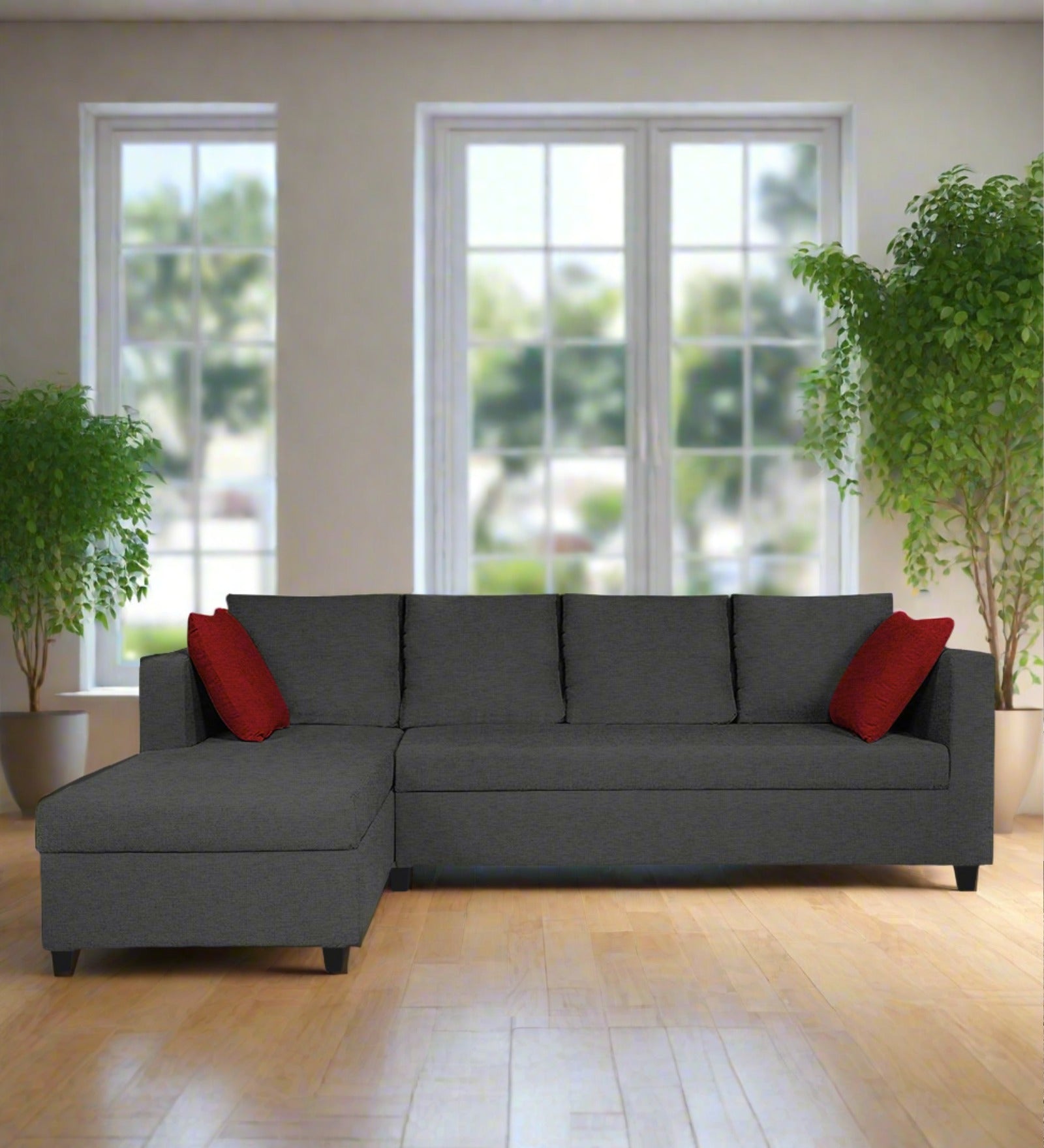Nebula Fabric RHS Sectional Sofa (3+Lounger) In Charcoal Grey Colour - Febonic Living