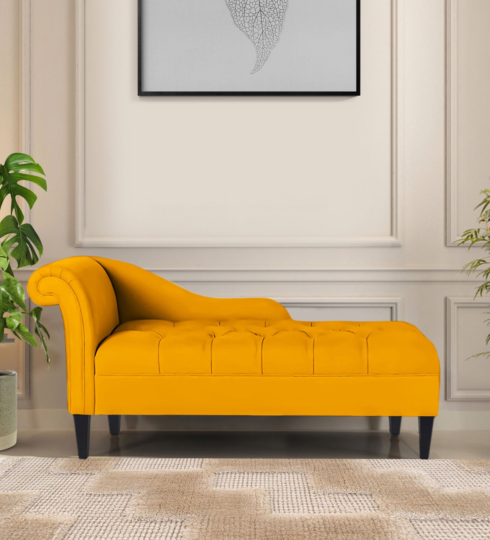 Adria Fabric RHS Chaise Lounger In Bold Yellow Colour - Febonic Living