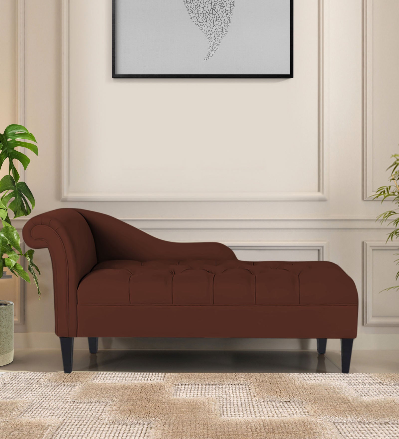Adria Fabric RHS Chaise Lounger In Coffee Brown Colour - Febonic Living
