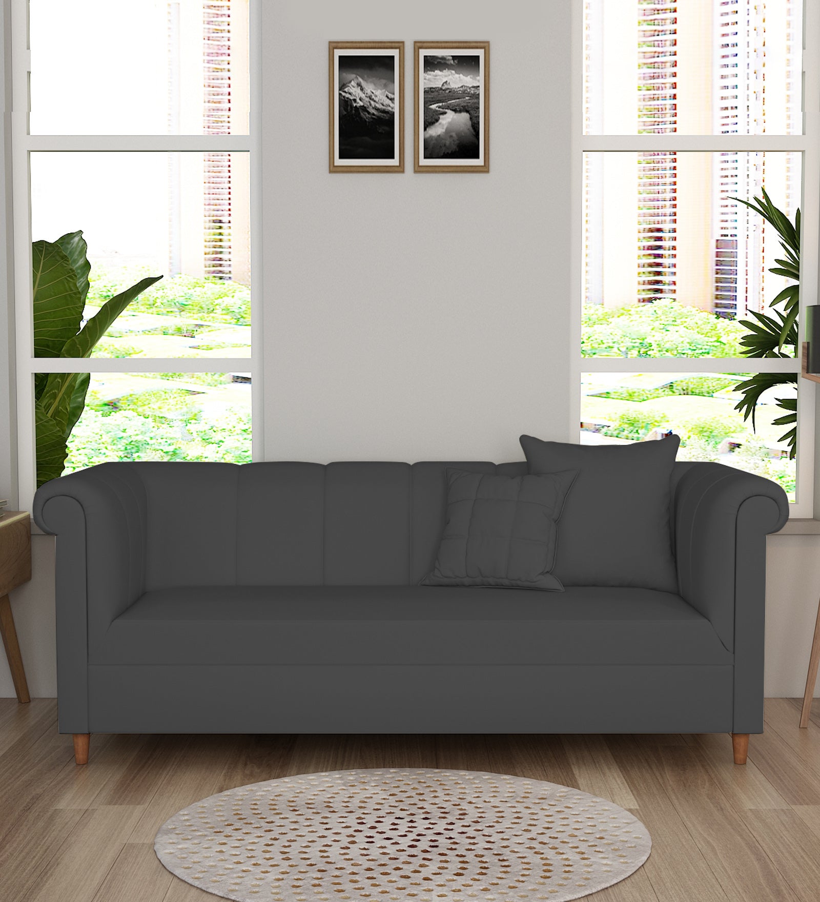 Rubi Velvet 3 Seater Sofa In Davy grey Colour - Febonic Living