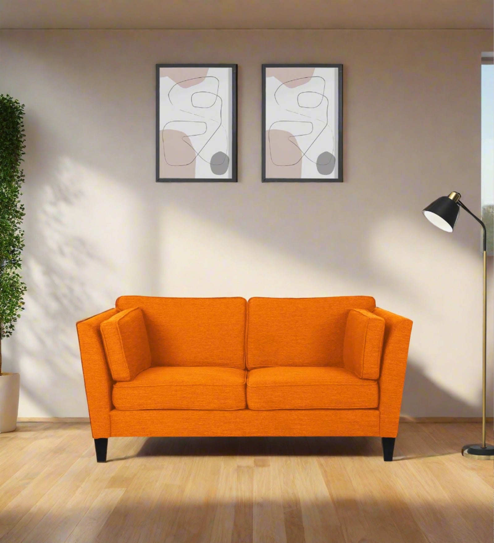 Nigar Fabric 2 Seater Sofa In Vivid Orange Colour - Febonic Living