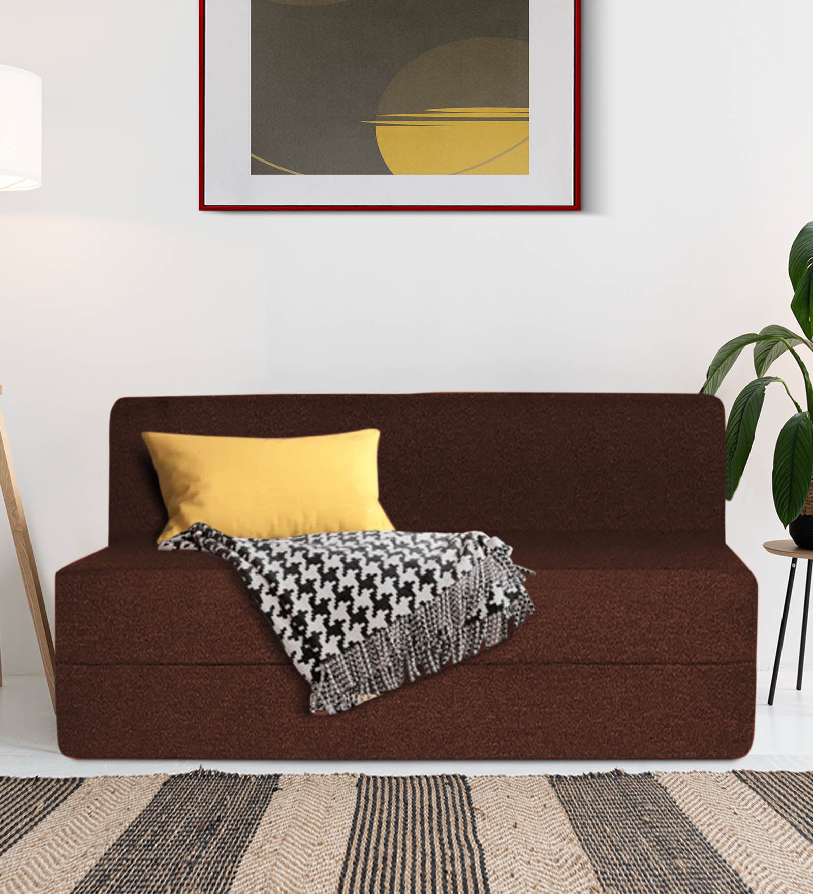 Fleepy Fabric 2 Seater Foldable Sofa Bed In Coffee Brown Colour - Febonic Living