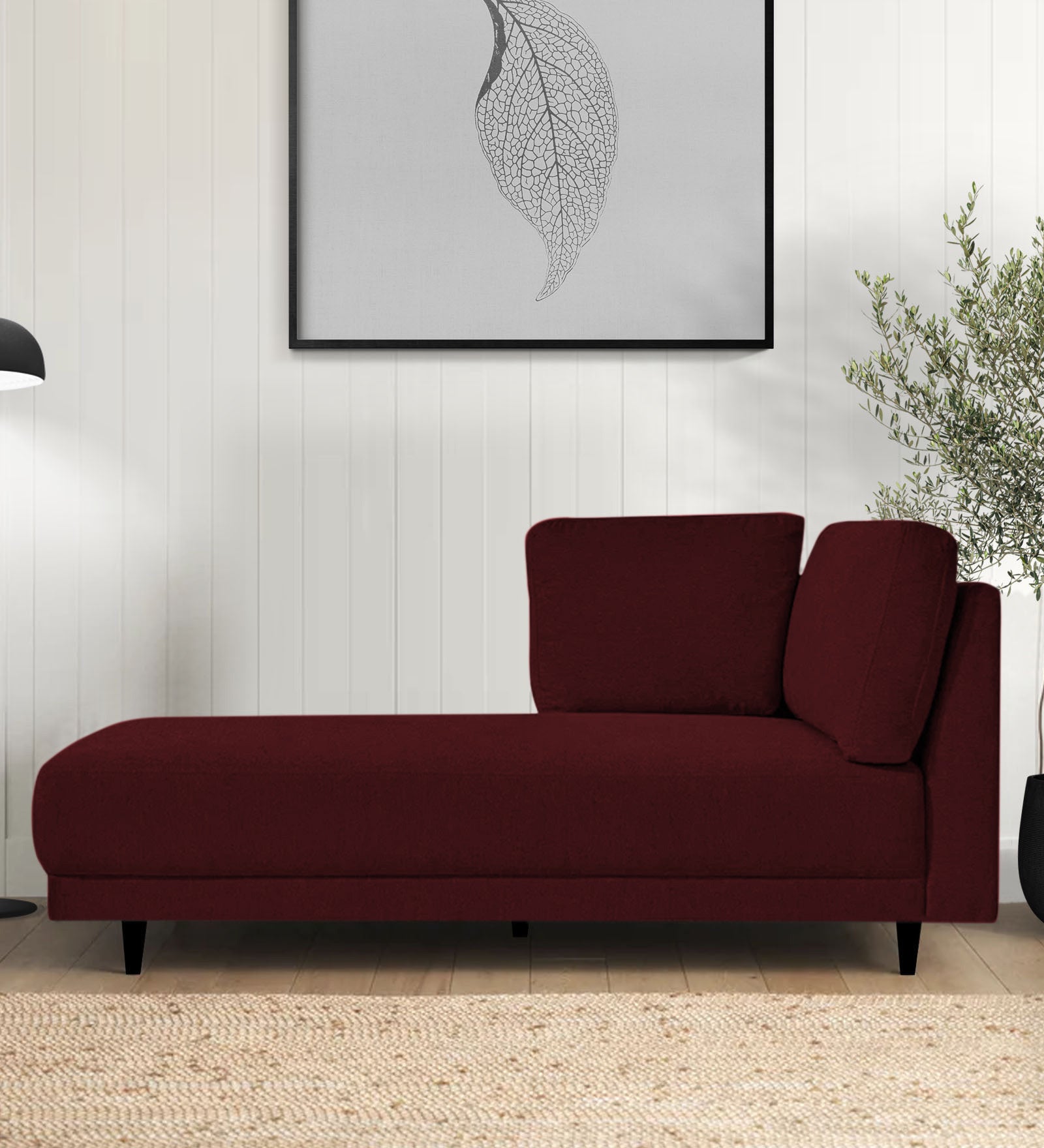 Jonze Velvet LHS Chaise Lounger In Blood Maroon Colour - Febonic Living