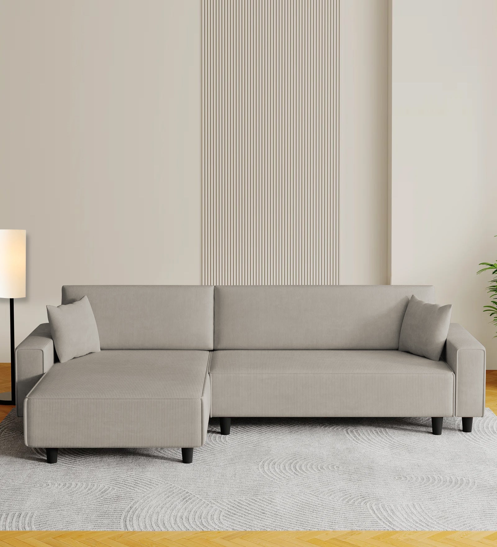 Peach Fabric RHS 6 Seater Sofa Cum Bed With Storage In Ash Grey Colour - Febonic Living