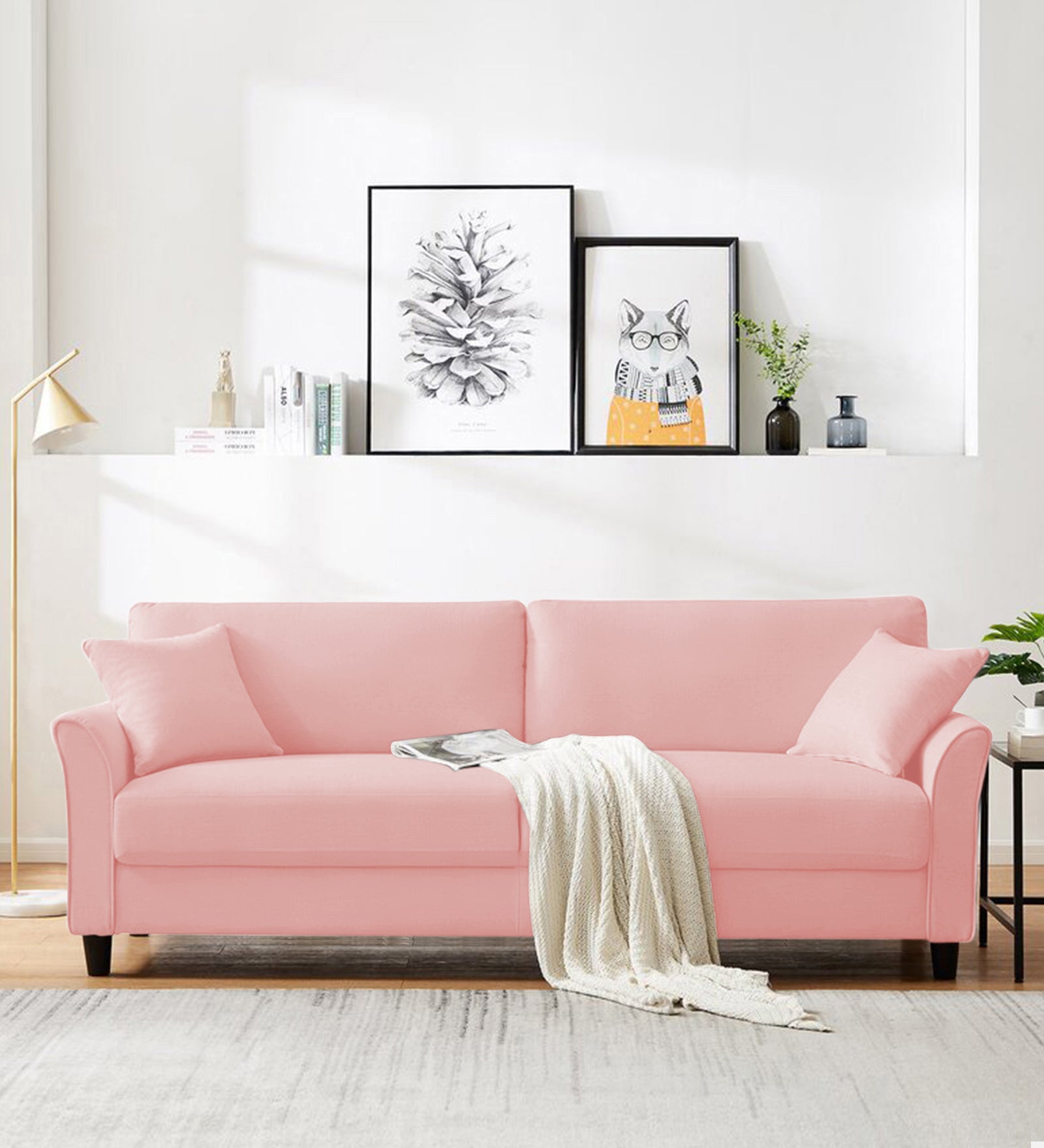 Daroo Velvet 3 Seater Sofa In Millennial Pink Colour - Febonic Living