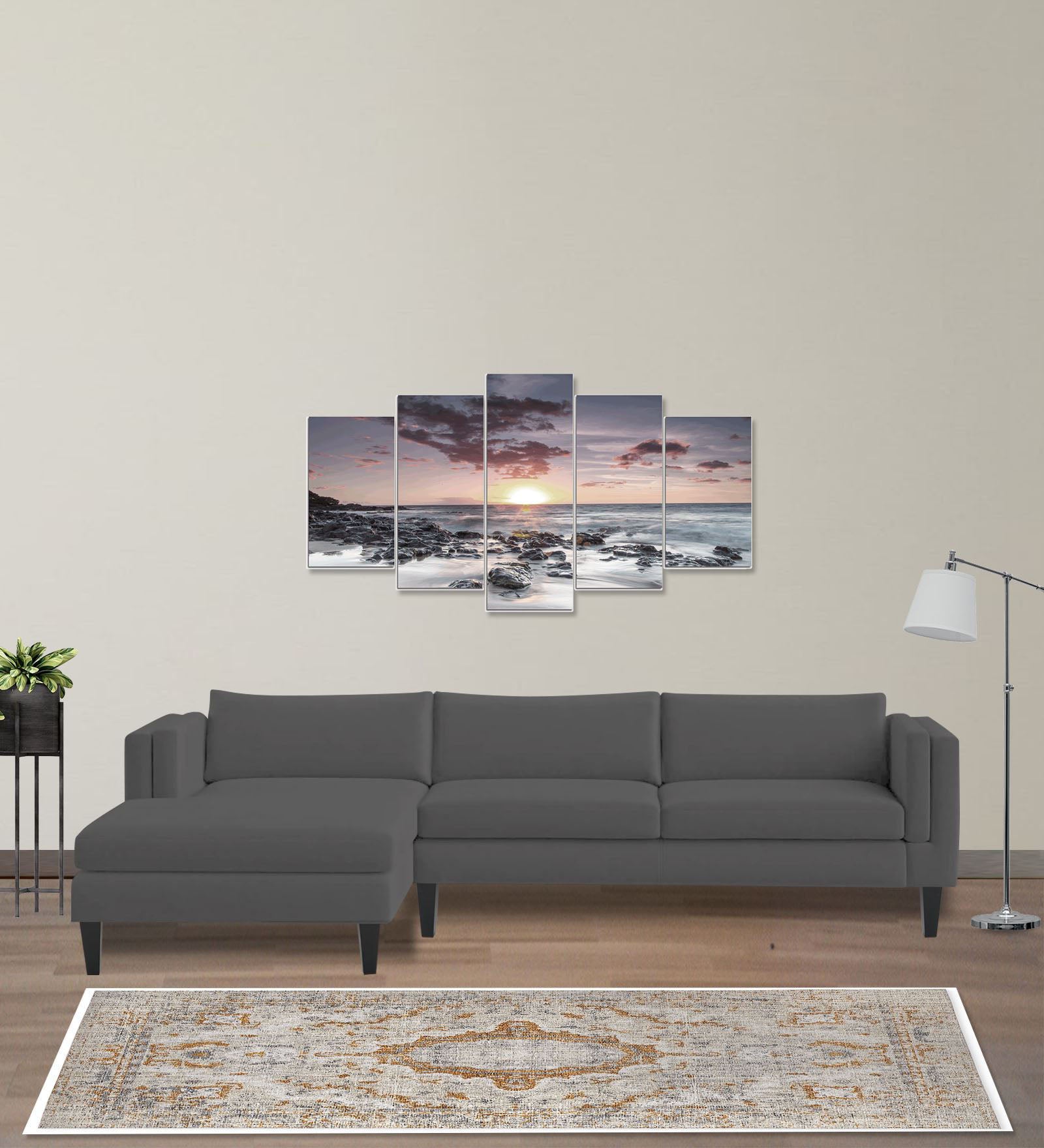 Jasper Velvet RHS Sectional Sofa (3+Lounger) In Davy Grey Colour - Febonic Living