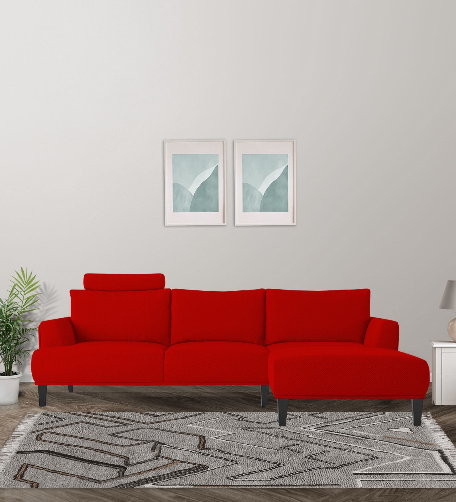 Como Fabric LHS Sectional Sofa (3+Lounger) In Ruby Red Colour - Febonic Living