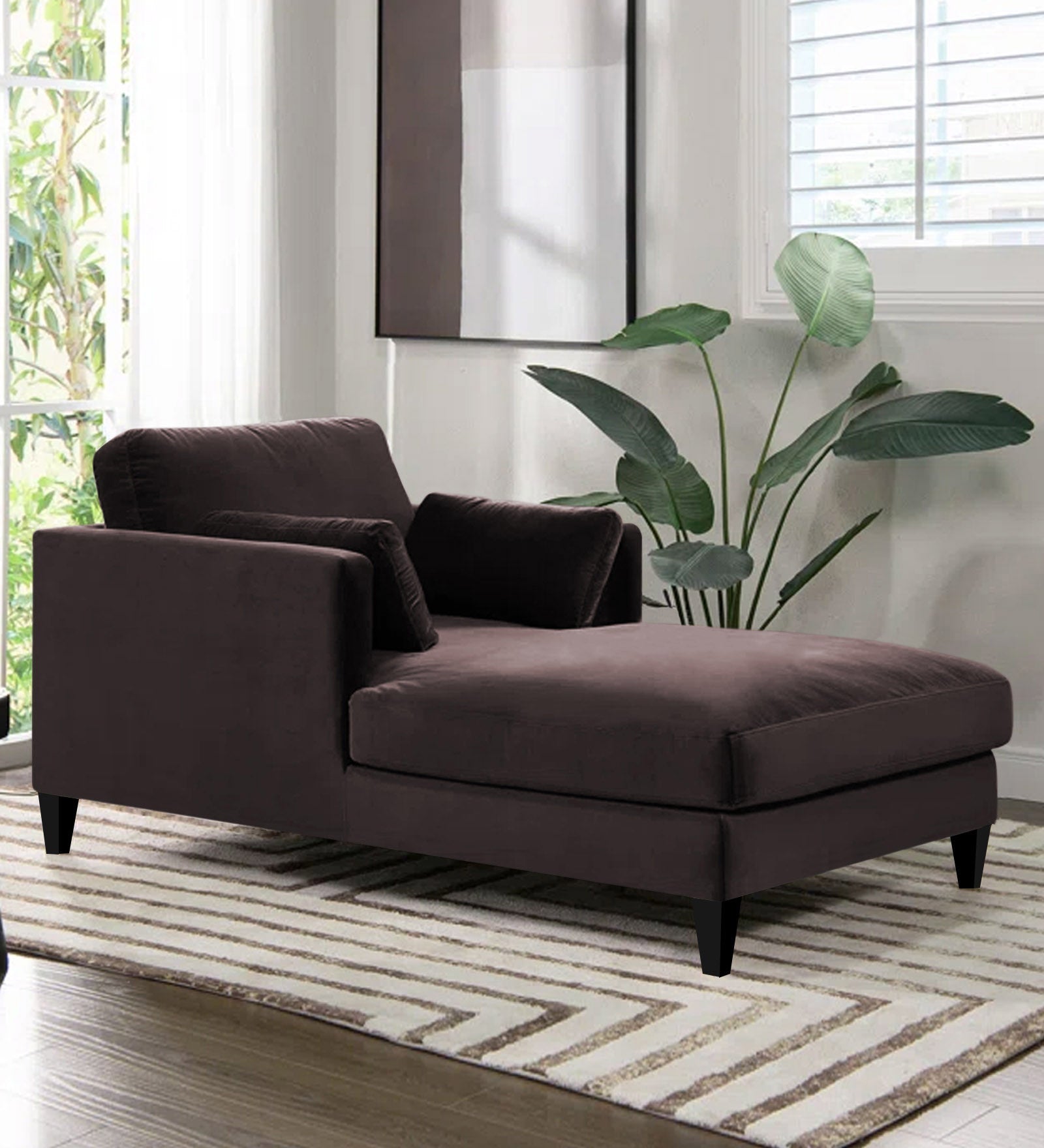 Makou Velvet Chaise Lounger In Mocha Brown Colour - Febonic Living