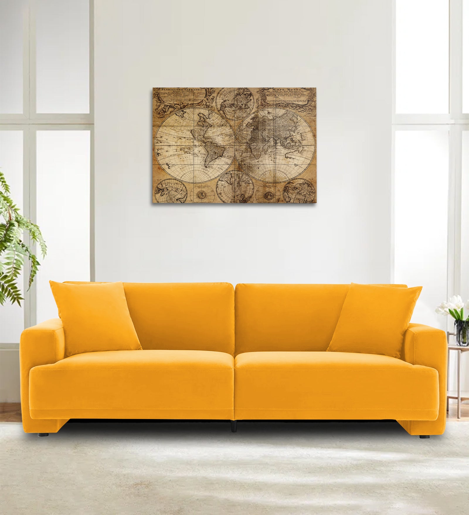 Kosta Velvet 3 Seater Sofa In Safforn Yellow Colour - Febonic Living