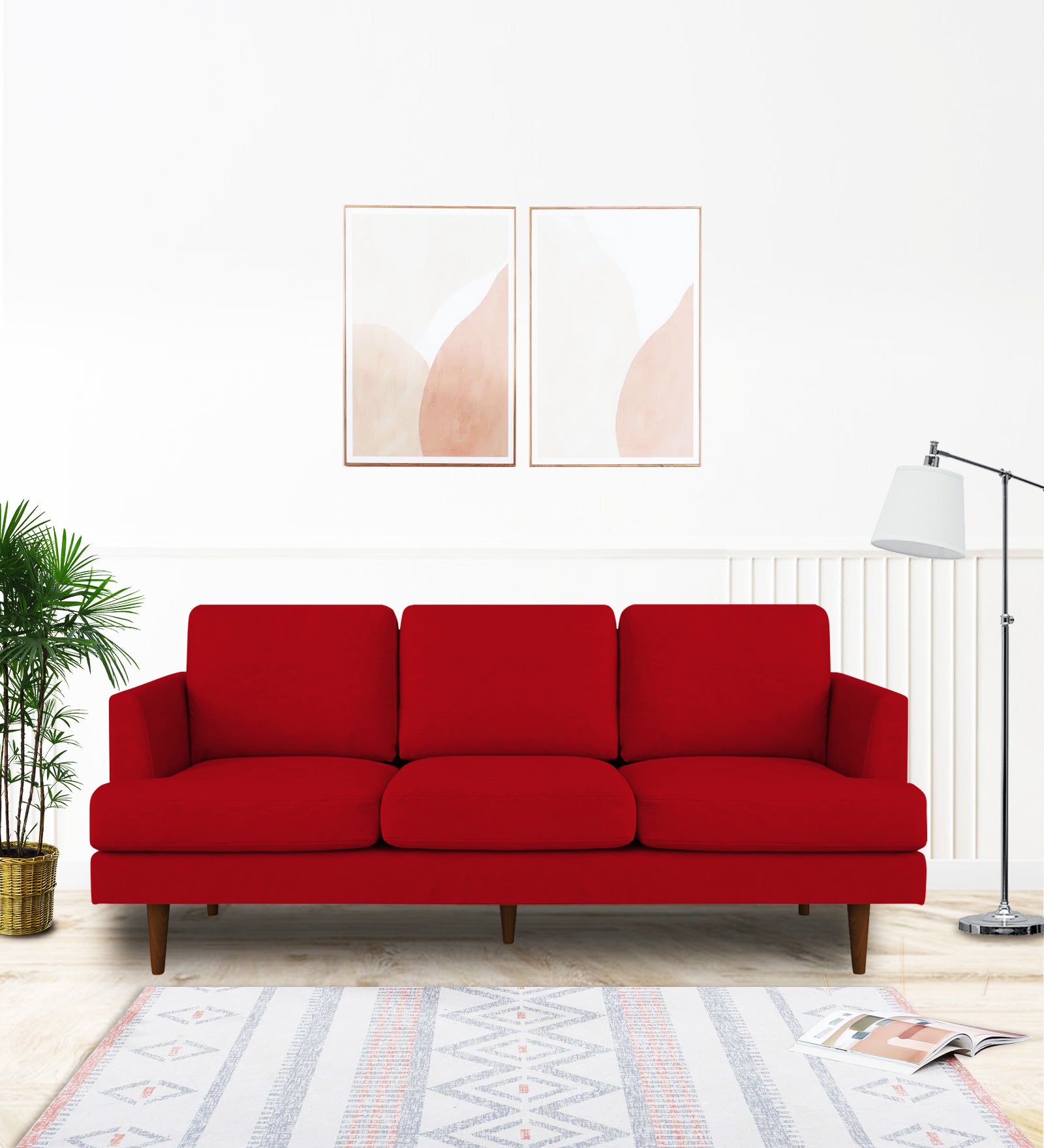 Motra Velvet 3 Seater Sofa In Berry Maroon Colour