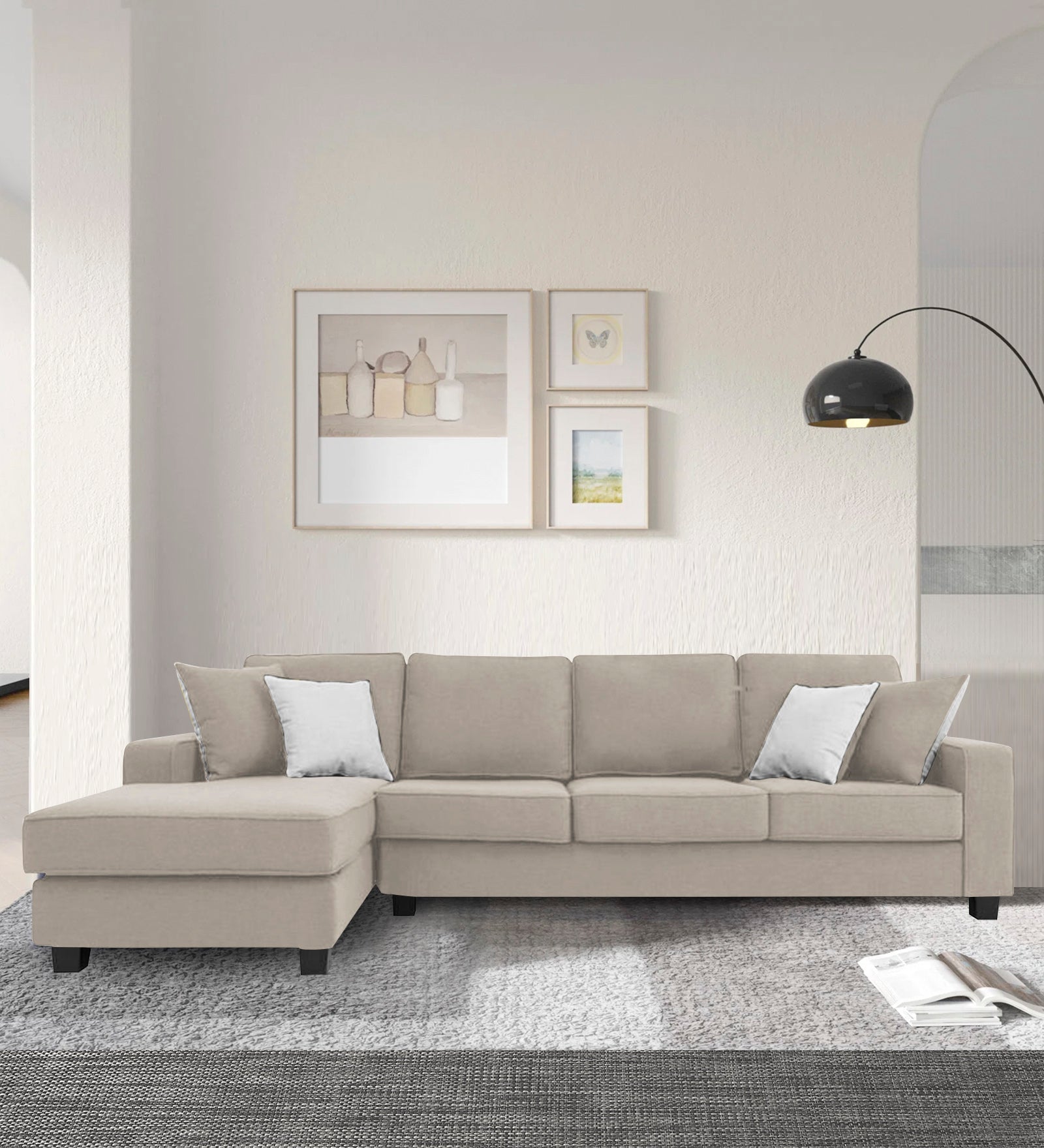 Ladybug Fabric RHS Sectional Sofa (3+Lounger) In Ash Grey Colour - Febonic Living