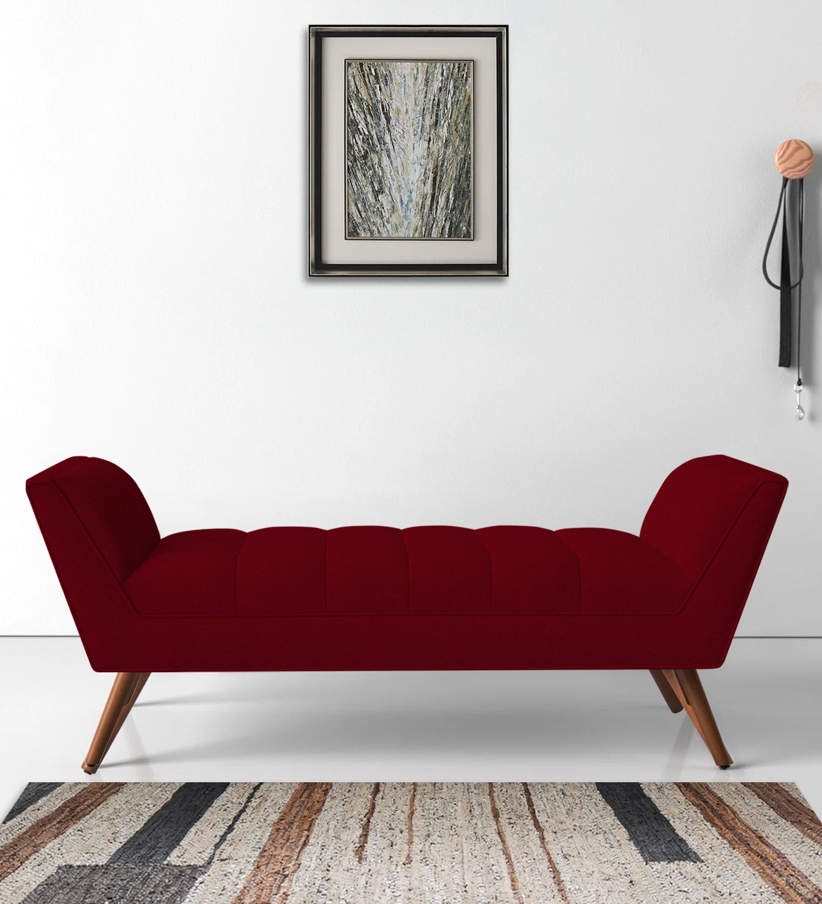 Cartes Velvet Bench In Cherry Red Colour - Febonic Living