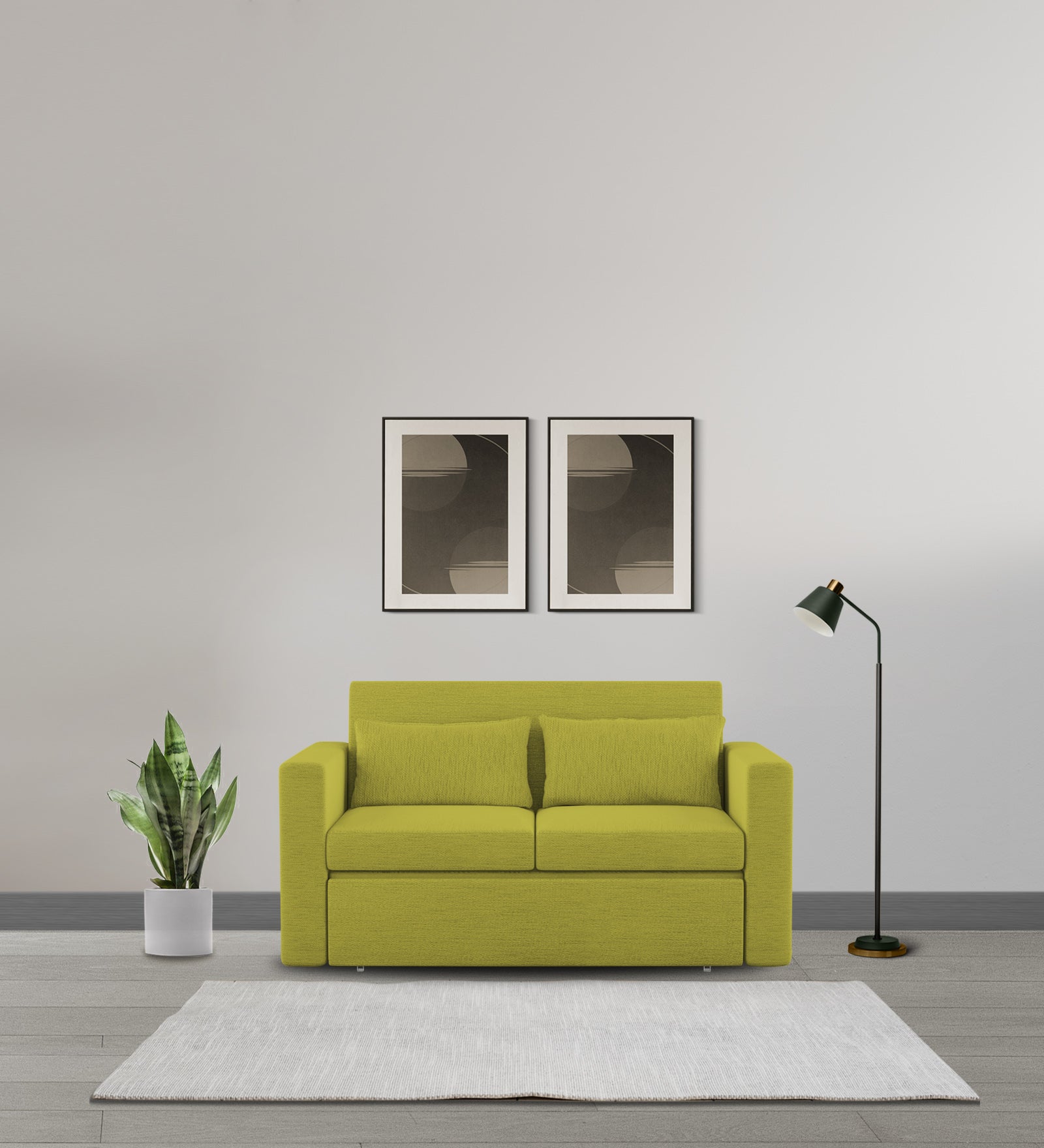 River Fabric 2 Seater Pull Out Sofa Cum Bed In Parrot Green Colour - Febonic Living
