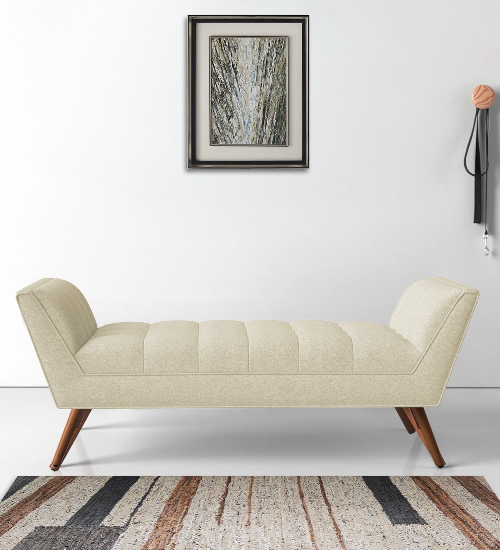 Cartes Velvet Bench In Warm White Colour - Febonic Living