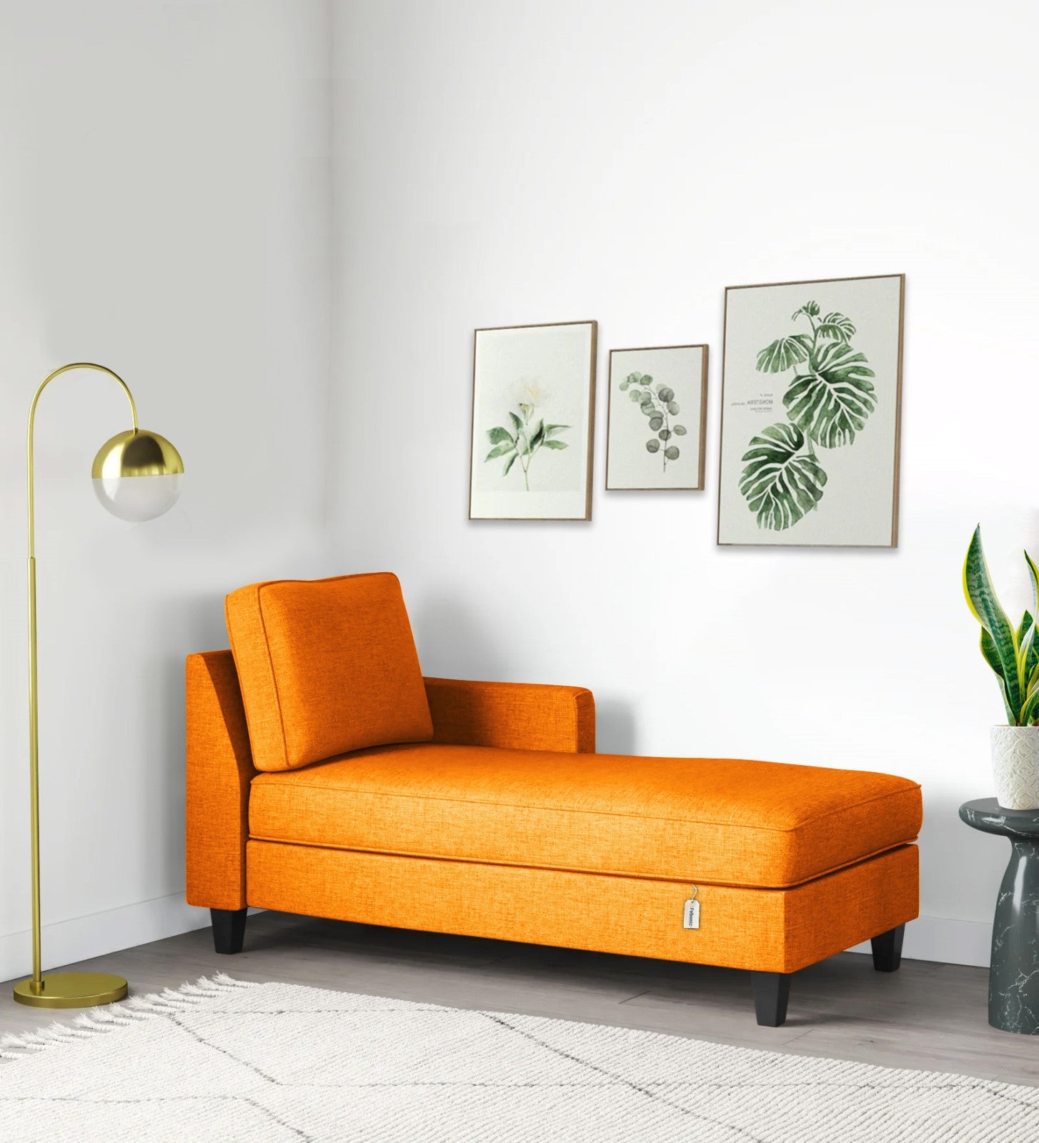 Royee Fabric RHS Chaise Lounger In Vivid Orange Colour With Storage - Febonic Living