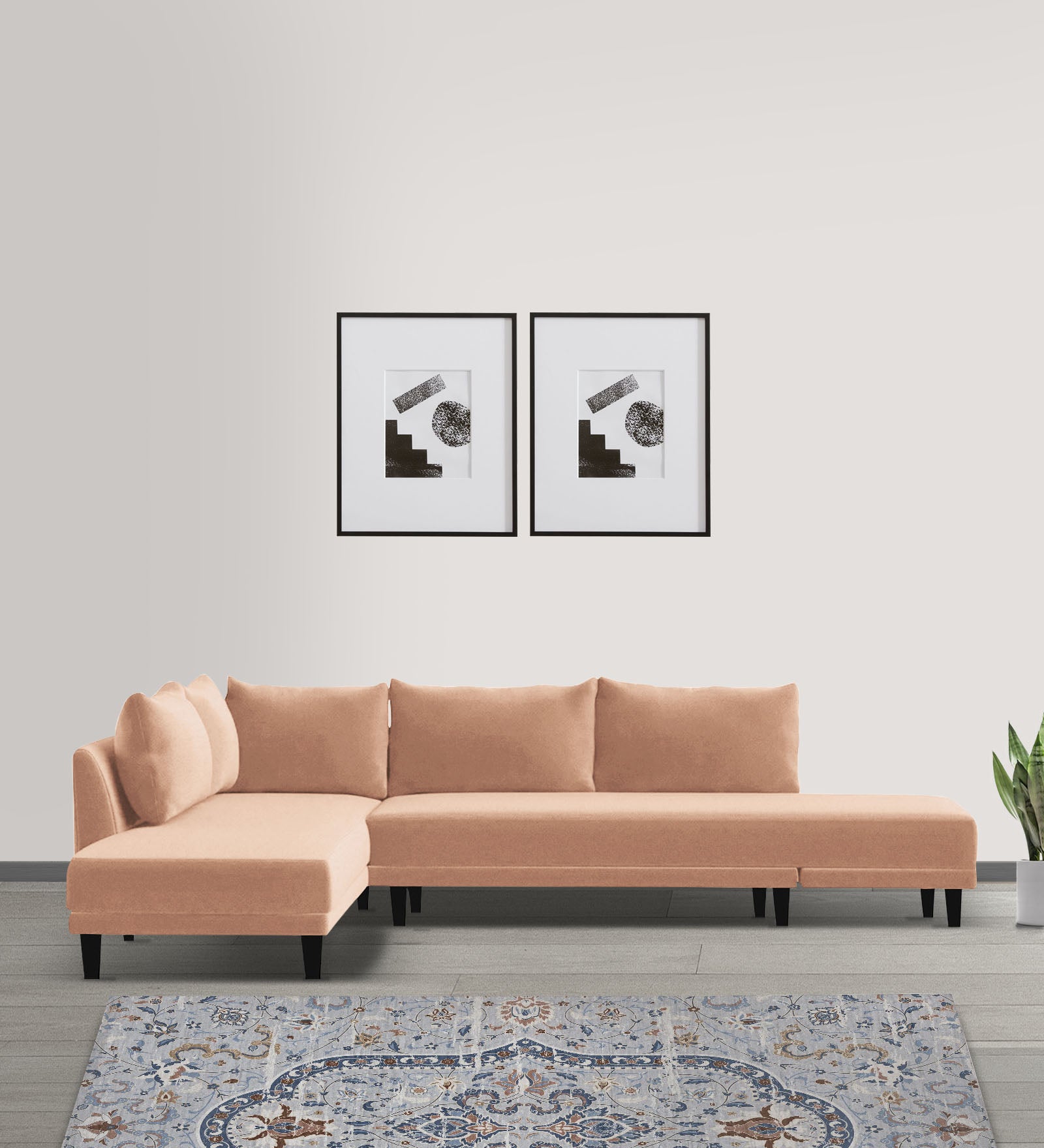 Ira Fabric RHS 6 Seater Convertible Sofa Cum Bed In Cosmic Beige Colour - Febonic Living