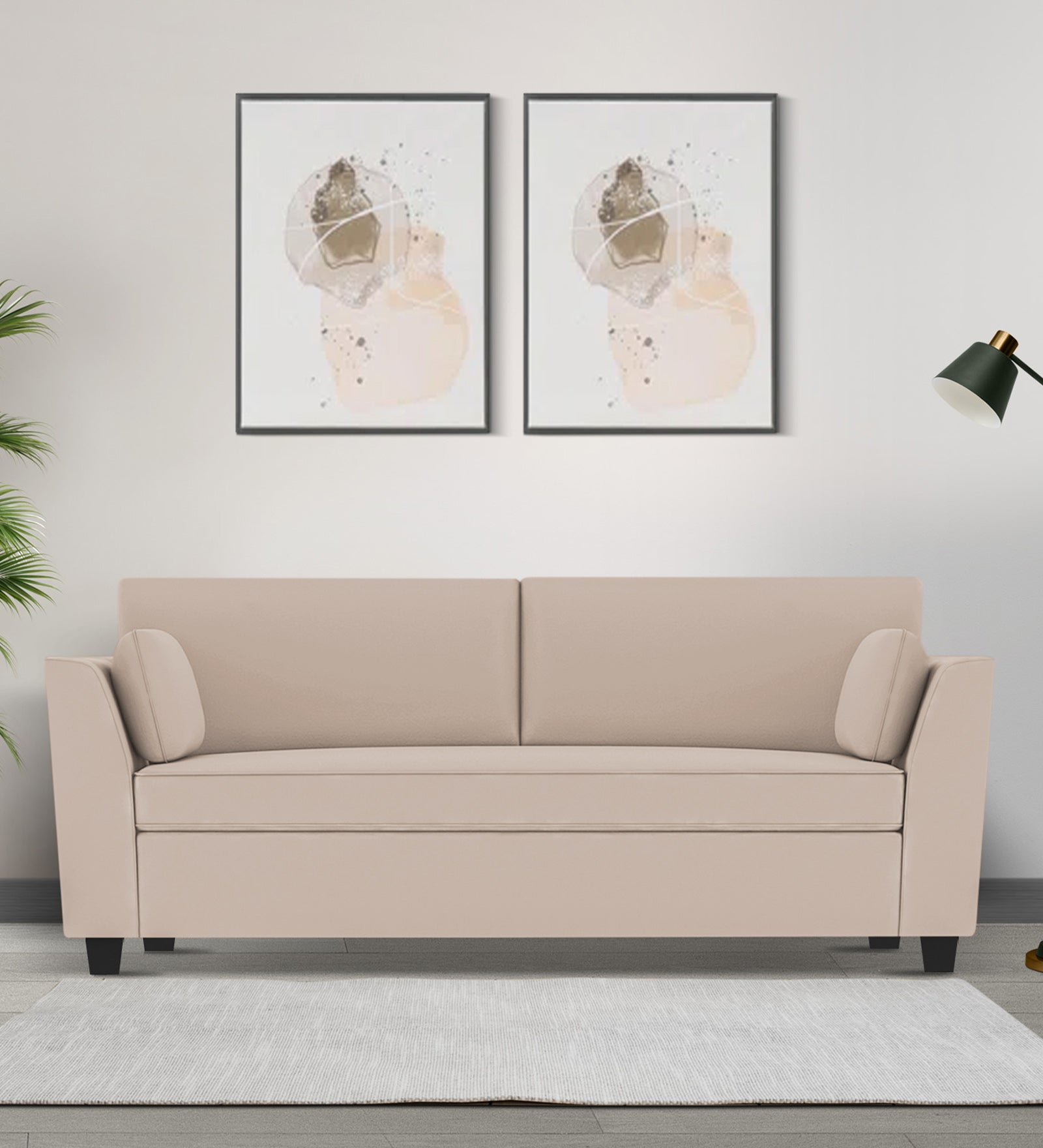 Bristo Velvet 3 Seater Sofa In Camel Beige Colour With Storage - Febonic Living