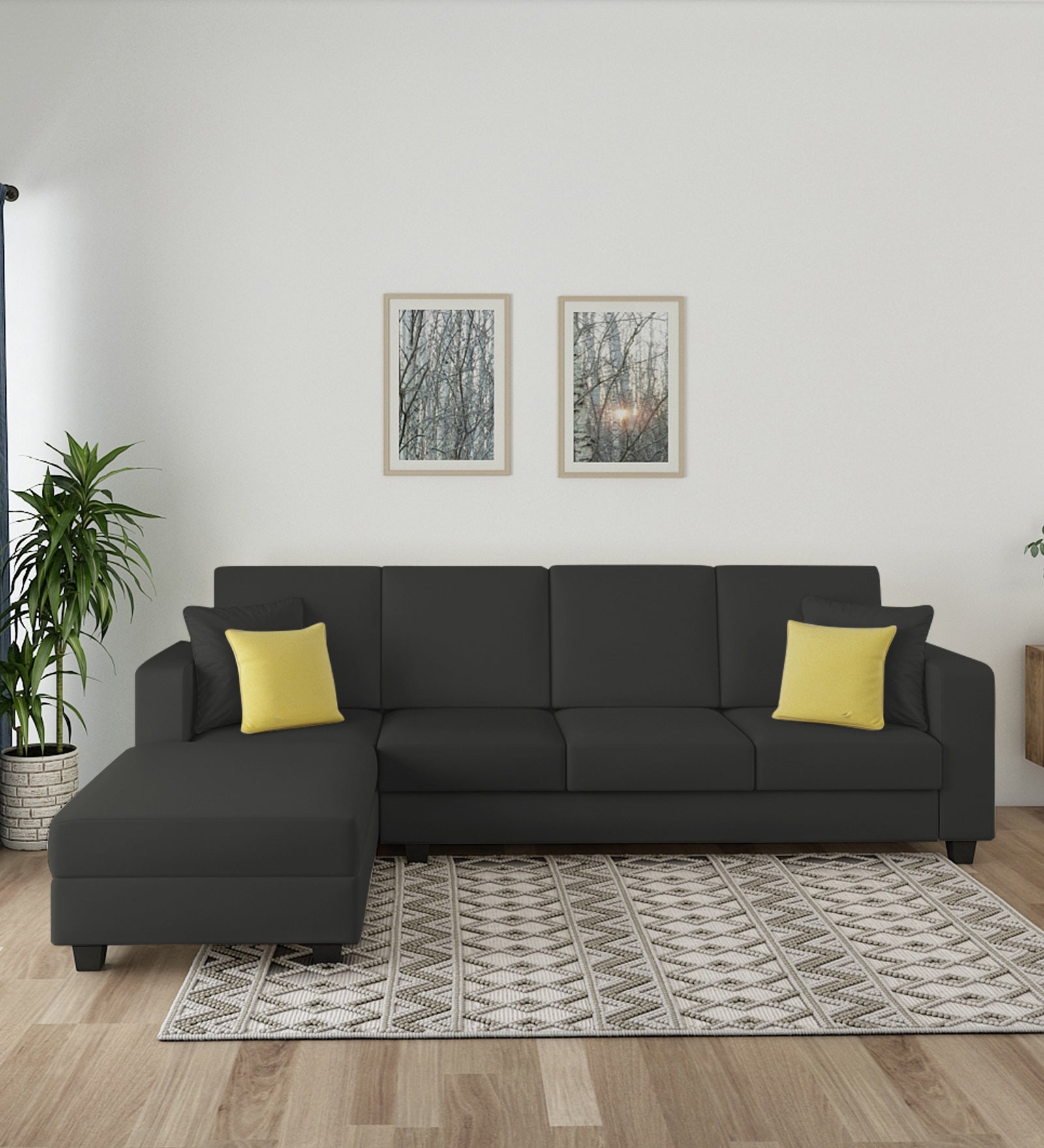 Nabi Fabric RHS Sectional Sofa (3+Lounger) In Charcoal Grey Colour - Febonic Living