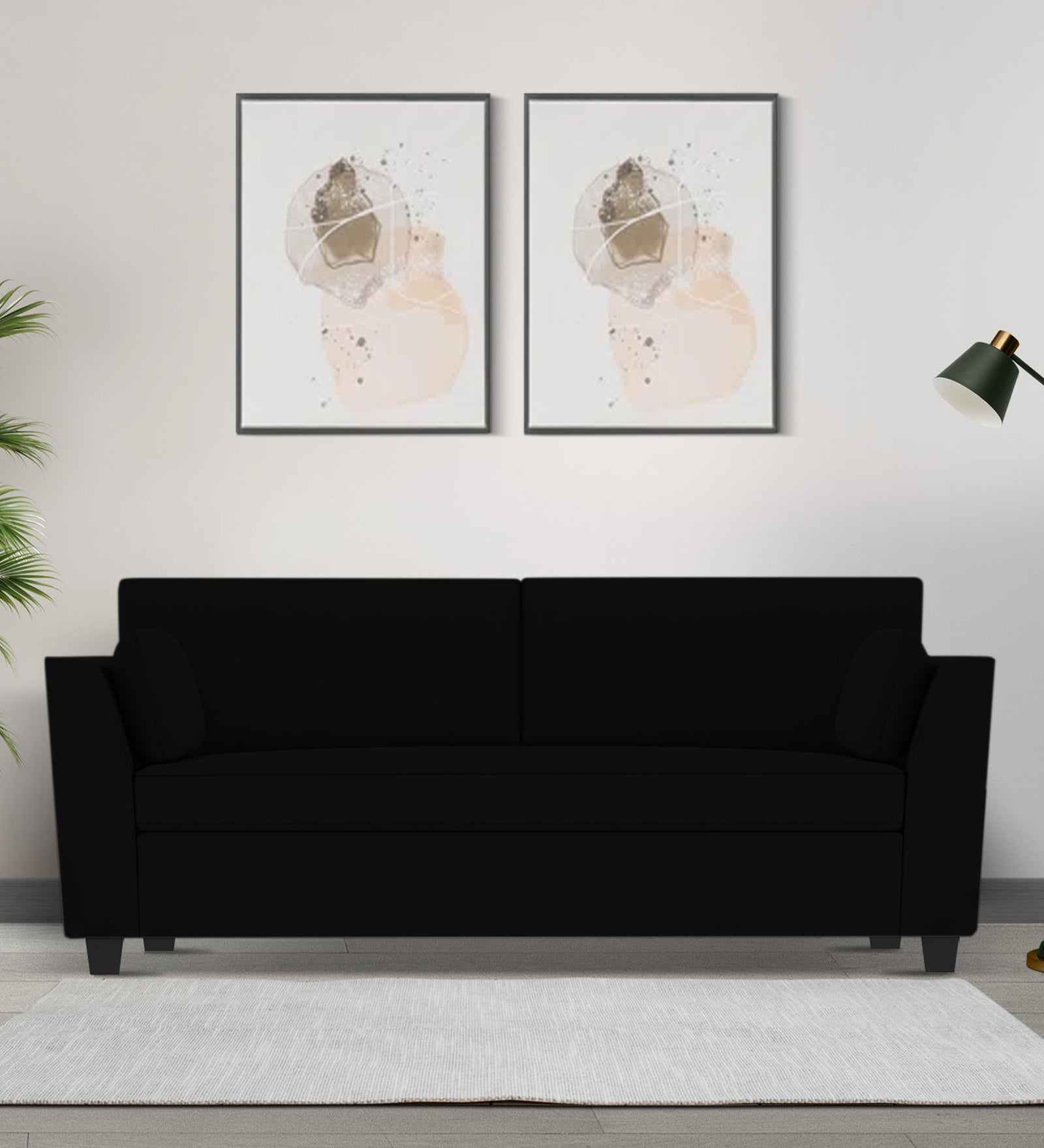 Bristo Velvet 3 Seater Sofa In Adam Black Colour With Storage - Febonic Living